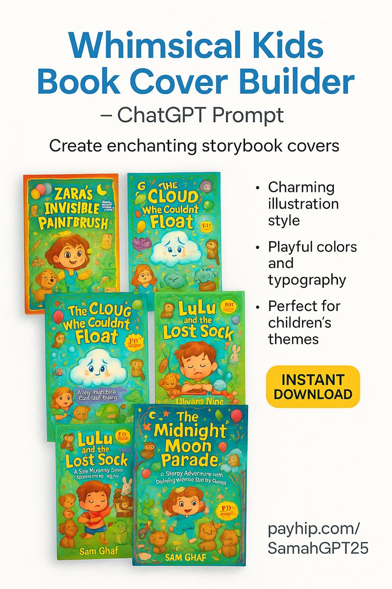 Whimsical Kids Book Cover Builder - ChatGPT Prompt to Create Children’s Book Covers in Minutes