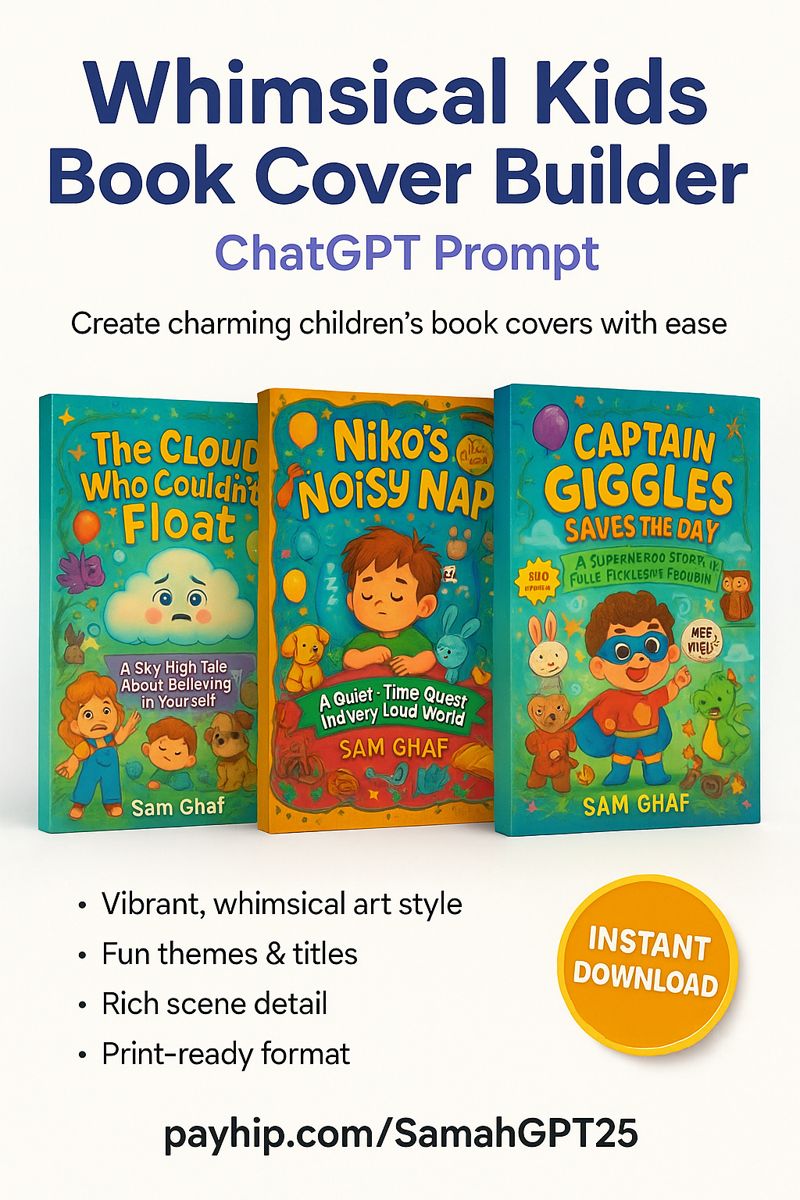 Whimsical Kids Book Cover Builder - ChatGPT Prompt to Create Children’s Book Covers in Minutes