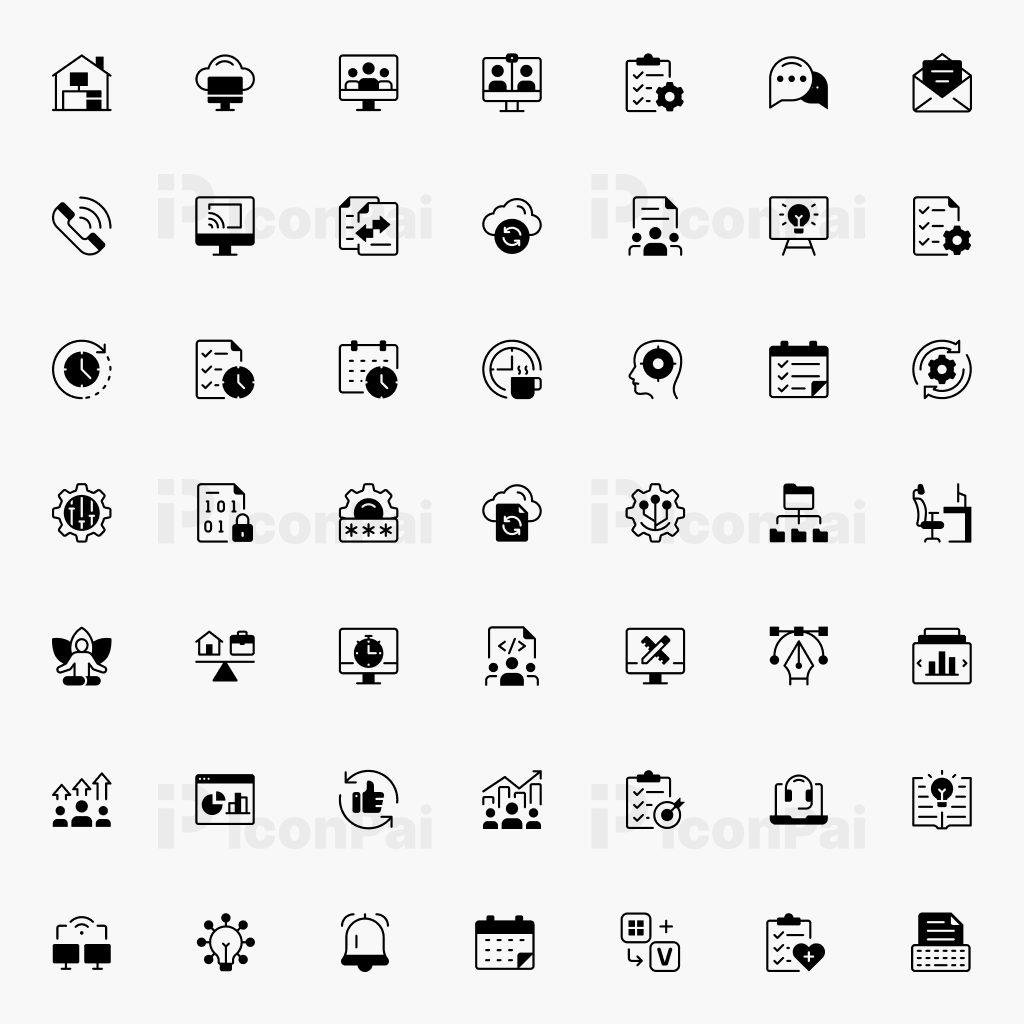 Remote Work & Productivity Icons – Half-filled style preview showing productivity, tasks, and collaboration icons.