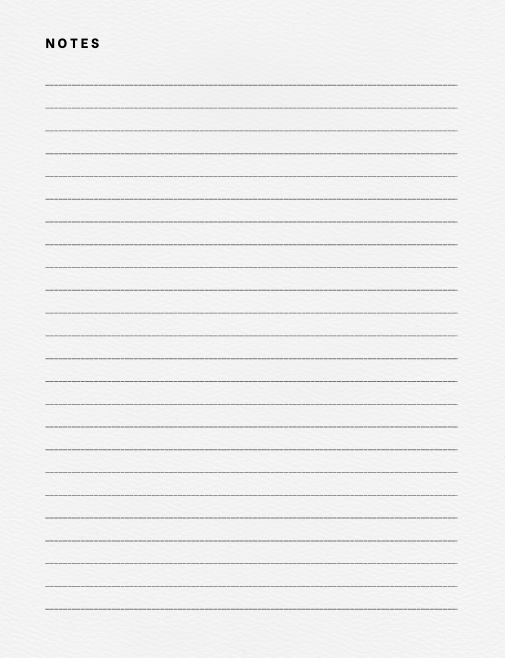 "Notes page from Self-Reflection Journal with lined space for free writing, reflections, and capturing thoughts – minimalist black and white design with clean typography, perfect for daily gratitude, personal growth, and mindful journaling."
