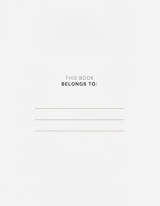 "Personalization page from Self-Reflection Journal with elegant text THIS BOOK BELONGS TO: and blank line for name – minimalist black and white design with clean typography for printable journaling and self-discovery."