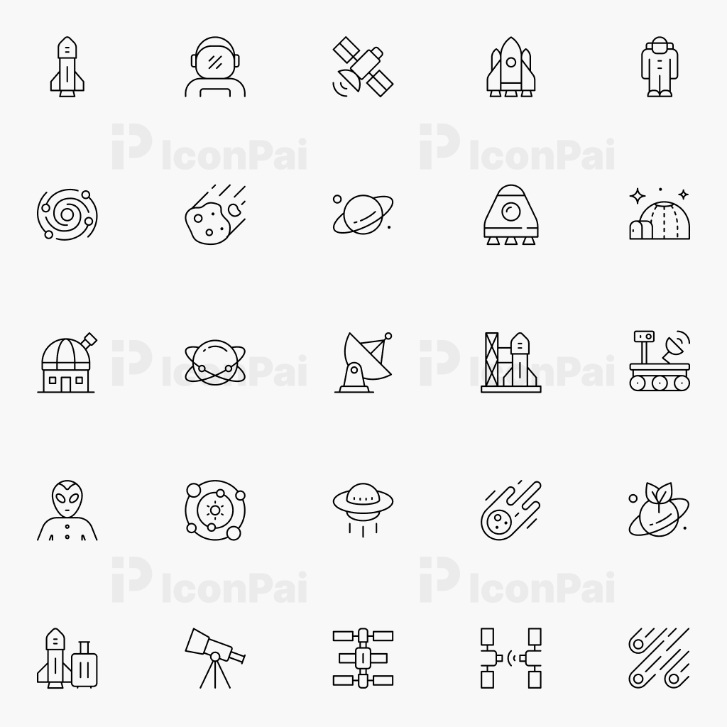 Space Exploration Icons – Thin line style preview of 25 space and astronomy icons.