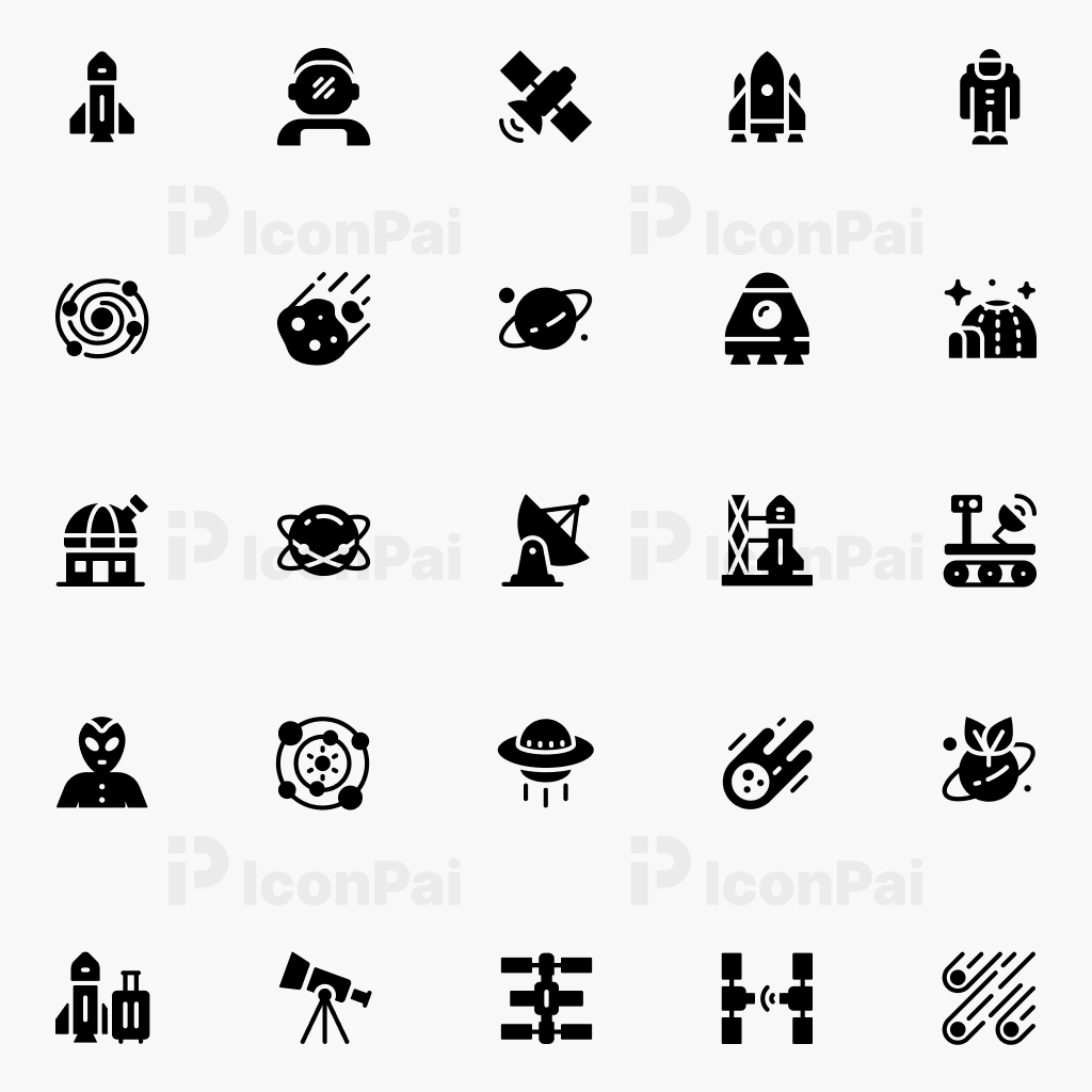 Space Exploration Icons – Solid filled style preview featuring 25 space and astronomy icons.