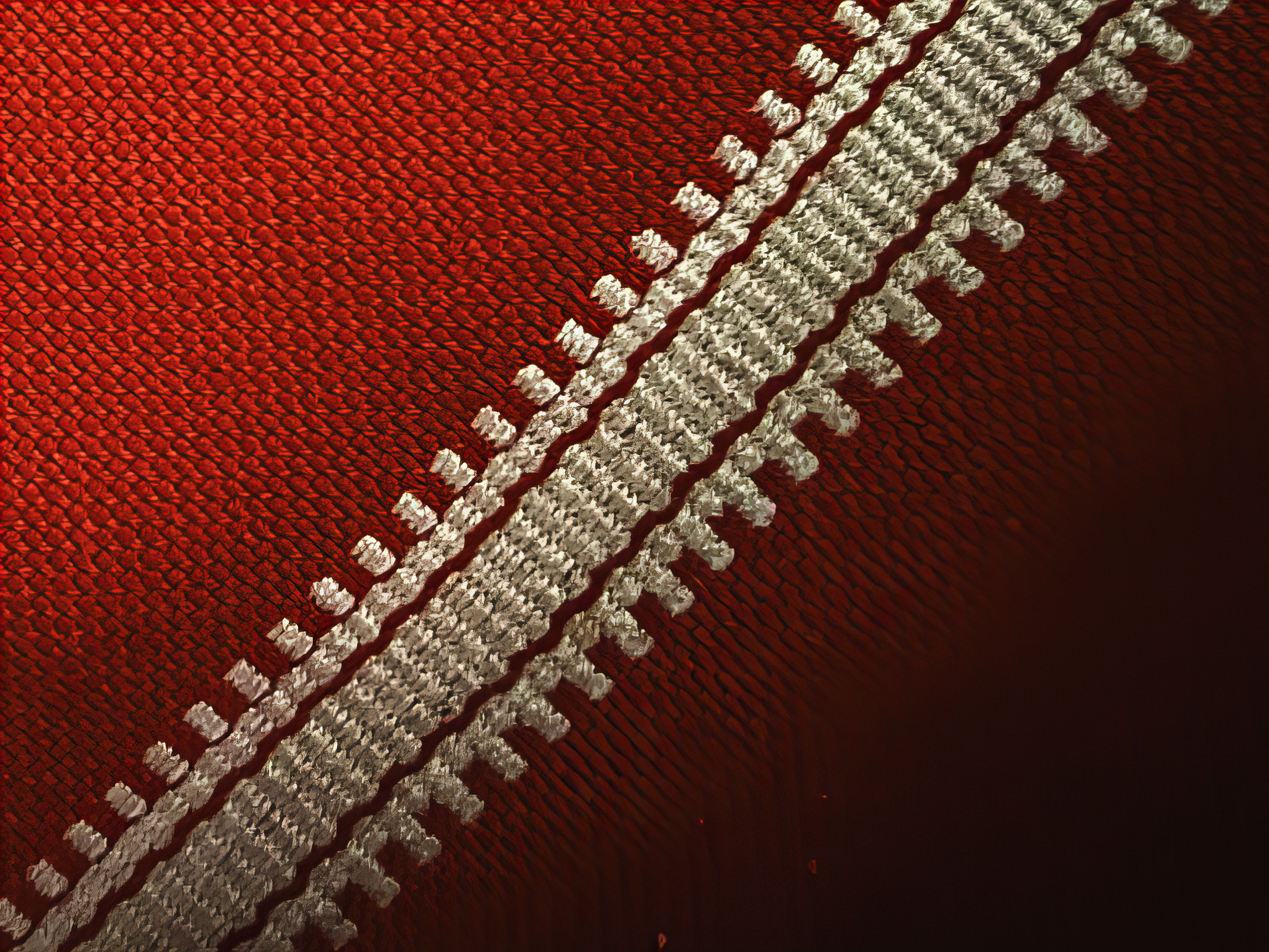 Close-up of traditional red and white woven textile - Payhip