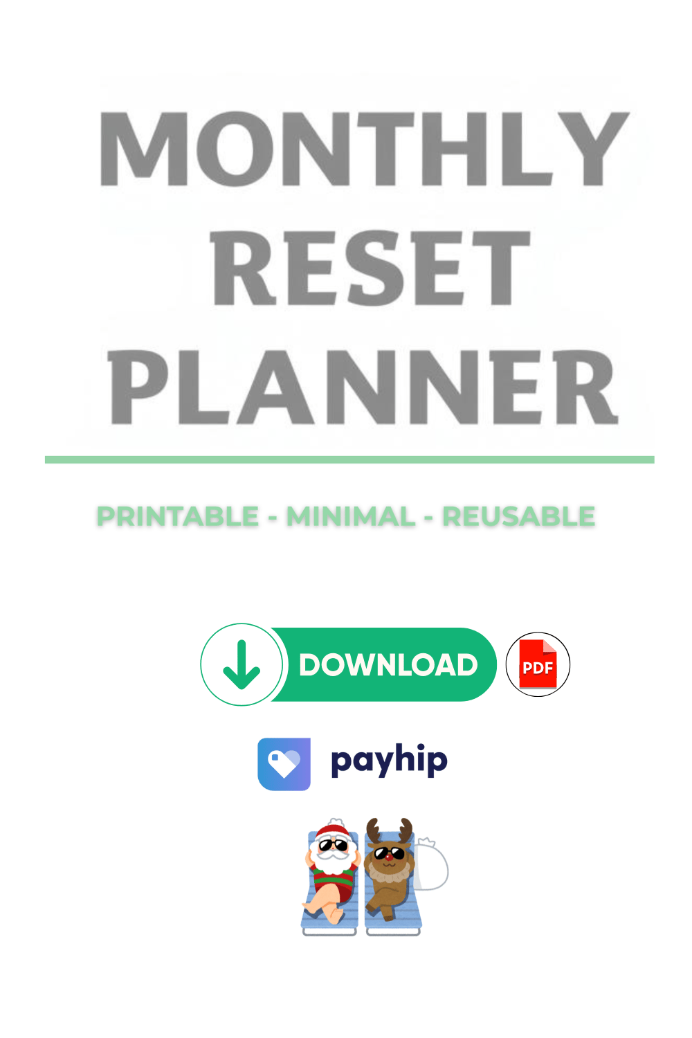 Minimalist Monthly Reset Planner PDF with clean layout for goal setting, habit tracking, monthly reflection, and planning