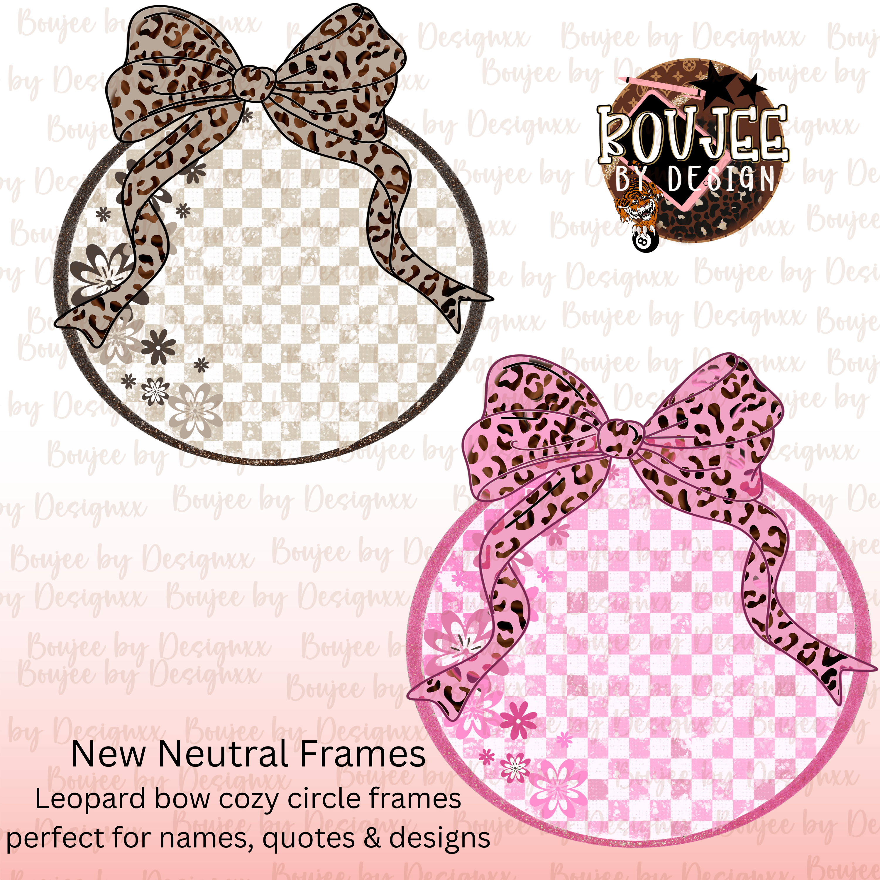 Neutral Leopard Bow Circle Frames | Cozy PNG Frames - Payhip