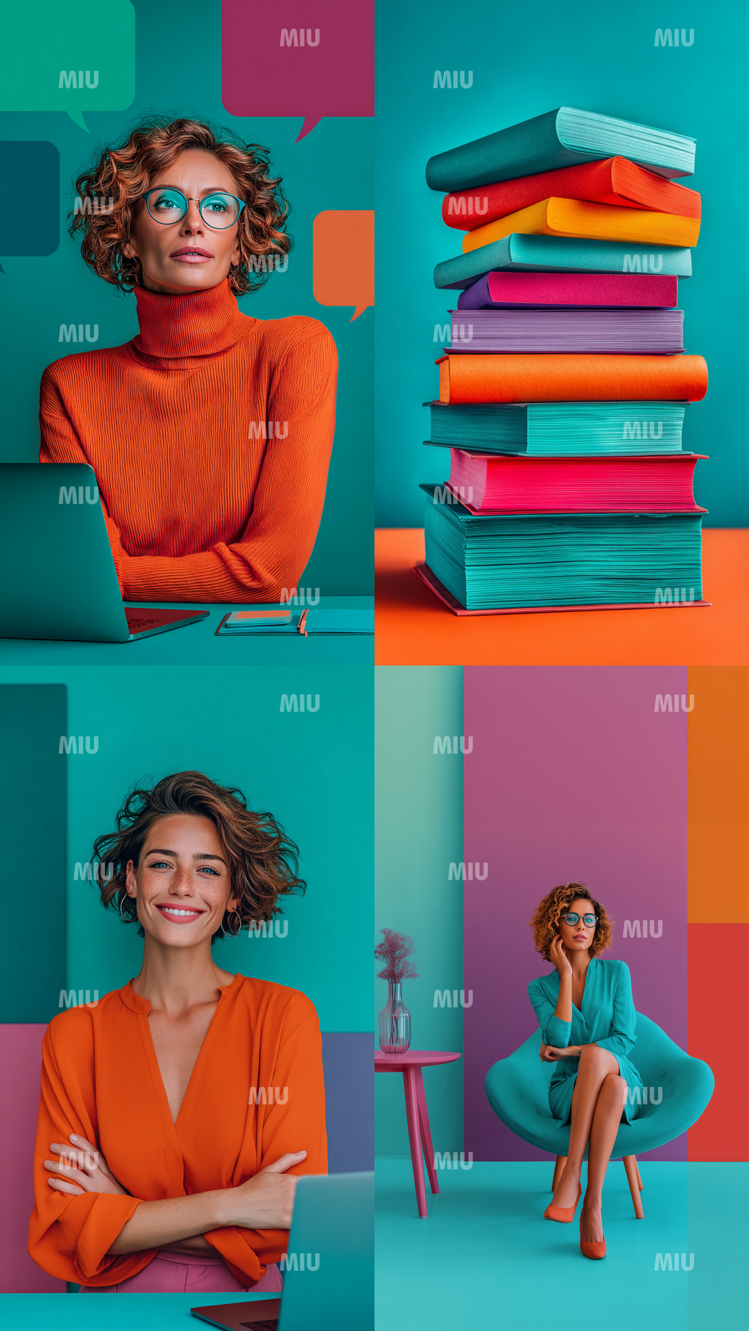 Pack Entrepreneuse Assurée Élégante – portrait de femme entrepreneuse confiante aux couleurs modernes