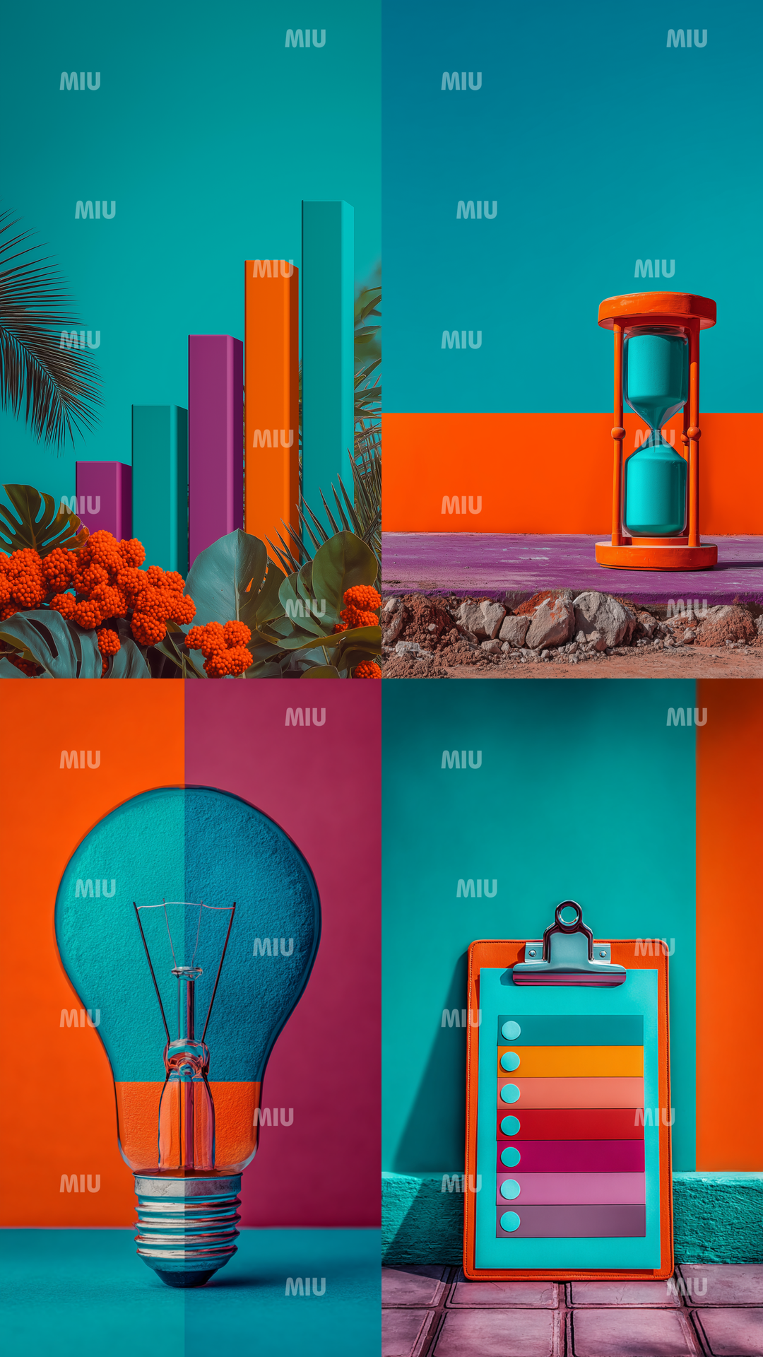 Pack Entrepreneuse Structure Créative – composition visuelle autour de l’organisation et de la planification avec carnets, dossiers et éléments graphiques colorés