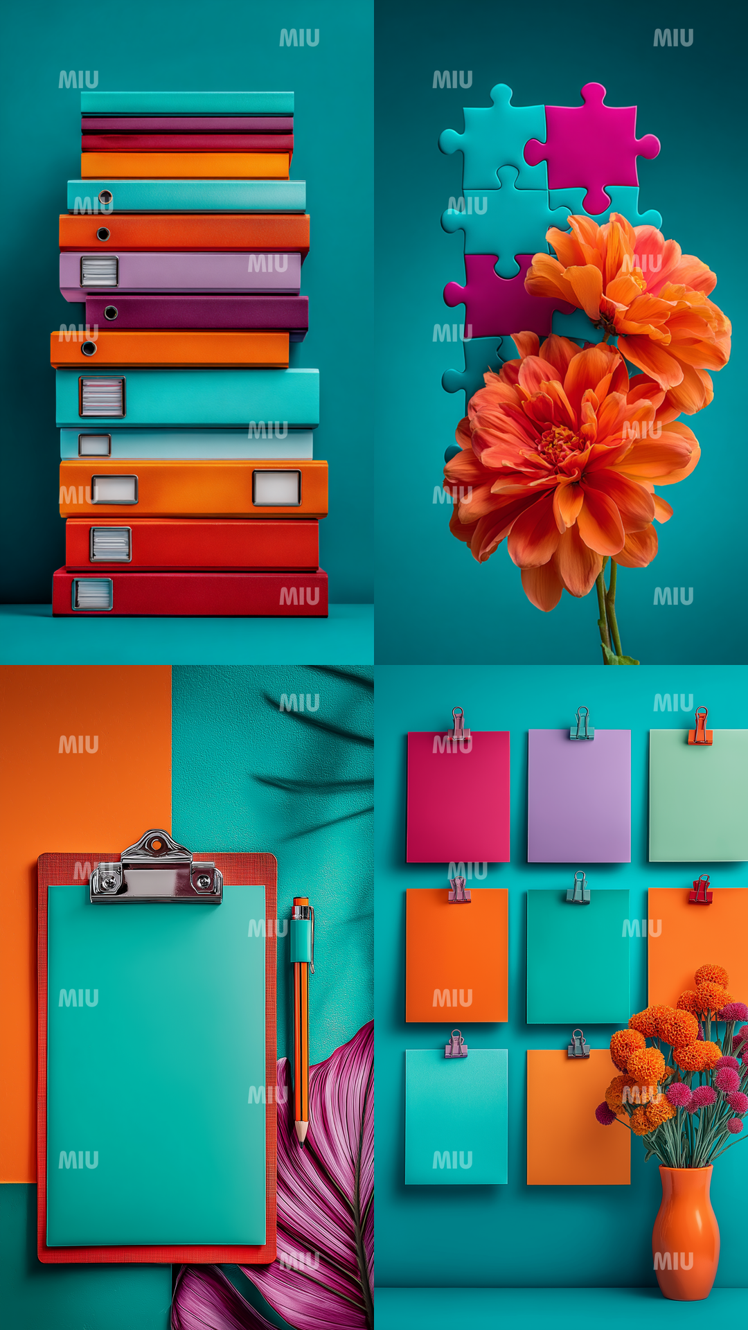 Pack Entrepreneuse Structure Créative – composition graphique colorée représentant la structure, l’organisation et la croissance entrepreneuriale à travers des formes géométriques et symboles créatifs