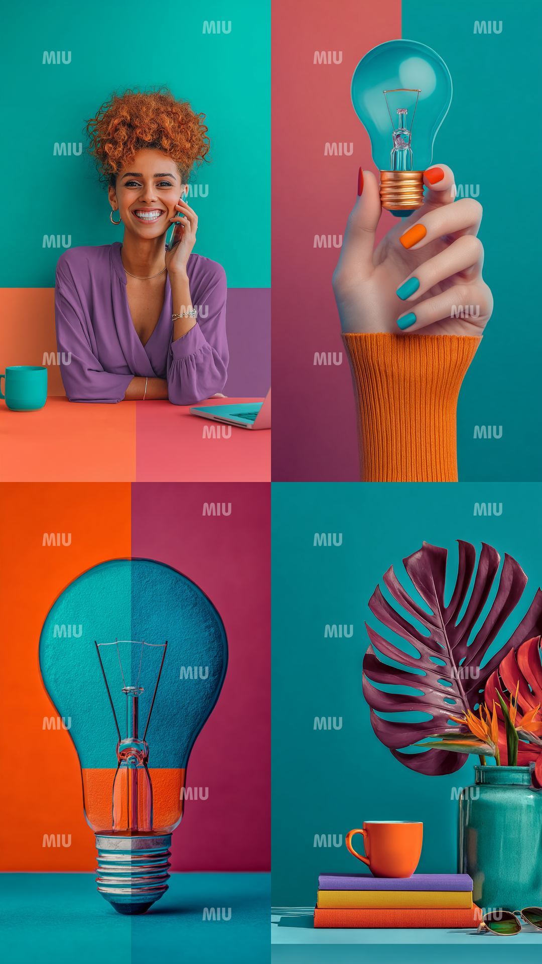 Pack Entrepreneuse Vision Stratégique – montage visuel avec ampoule, symboles de vision et entrepreneuse souriante représentant la créativité stratégique