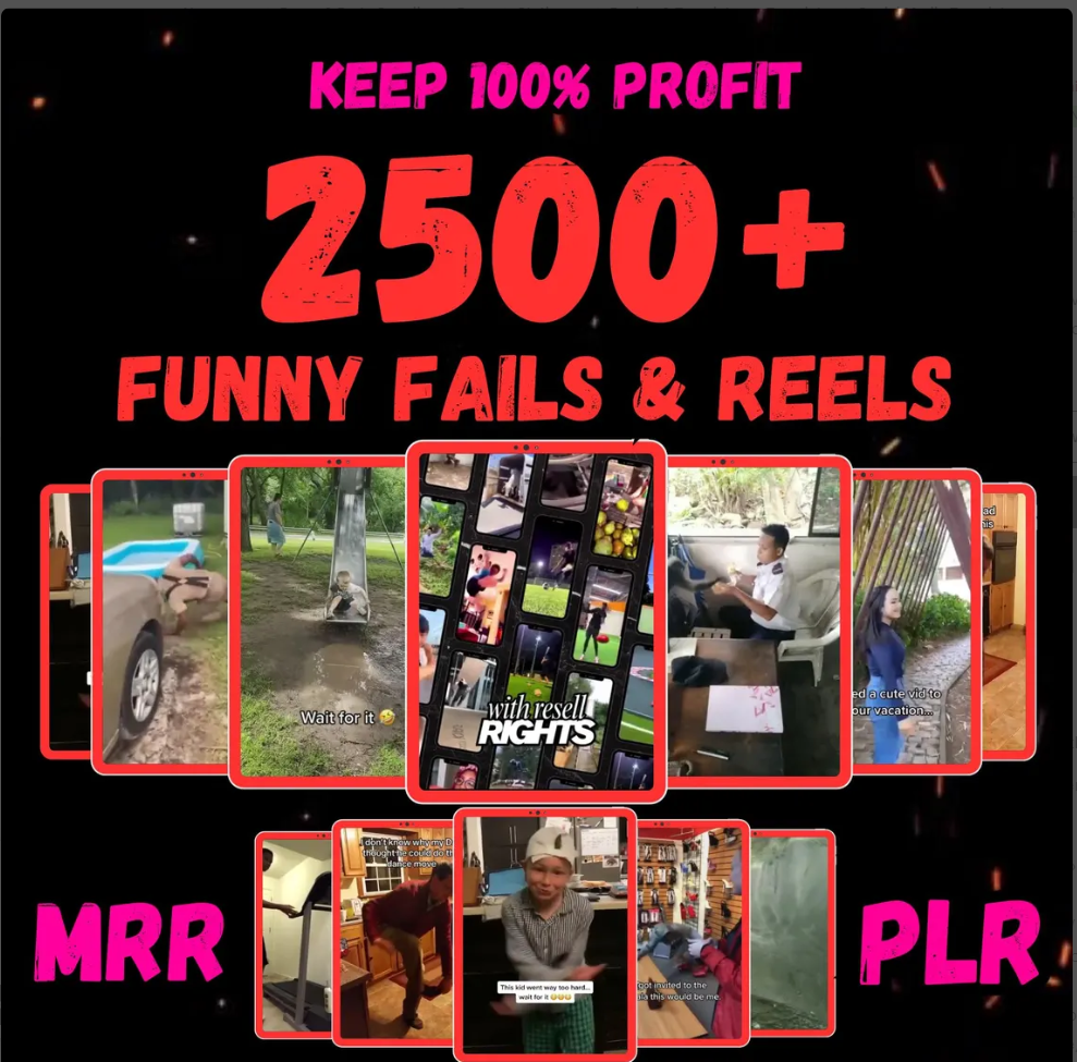 2500+ Funny Fails Reels Videos, Viral TikTok Hooks (MRR PLR) (Digital Download)