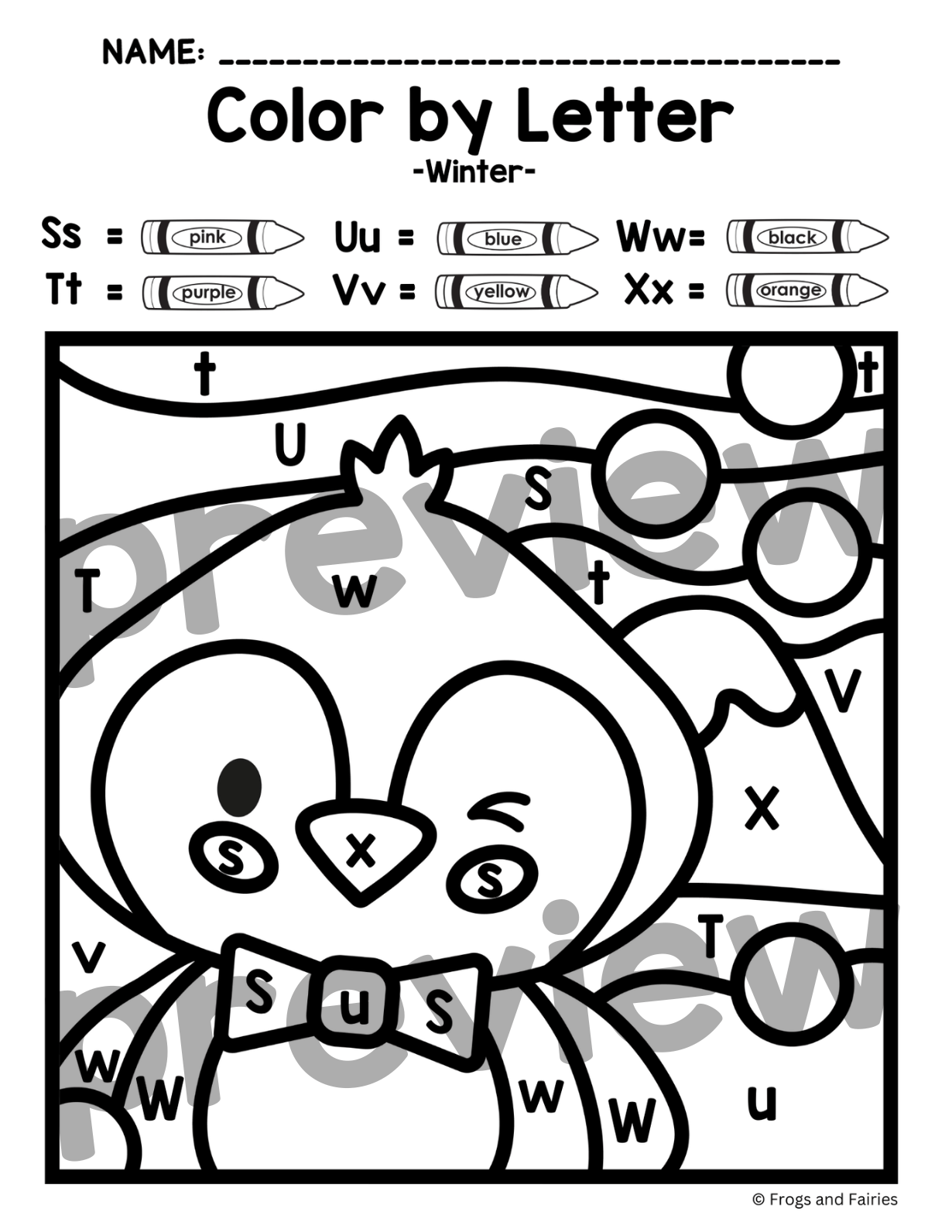 Winter Color by Letter Worksheets for Kindergarten Alphabet Practice