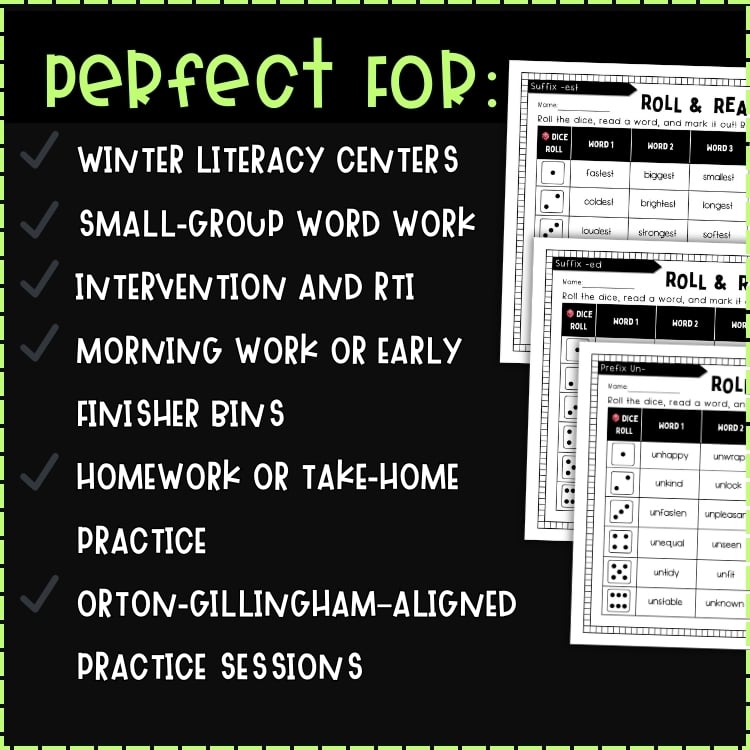 Winter Roll and Read Multisyllabic Words Game | Prefixes & Suffixes ...