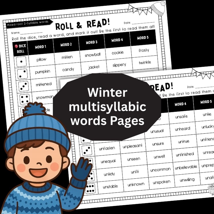 Winter Roll and Read Multisyllabic Words Game | Prefixes & Suffixes ...
