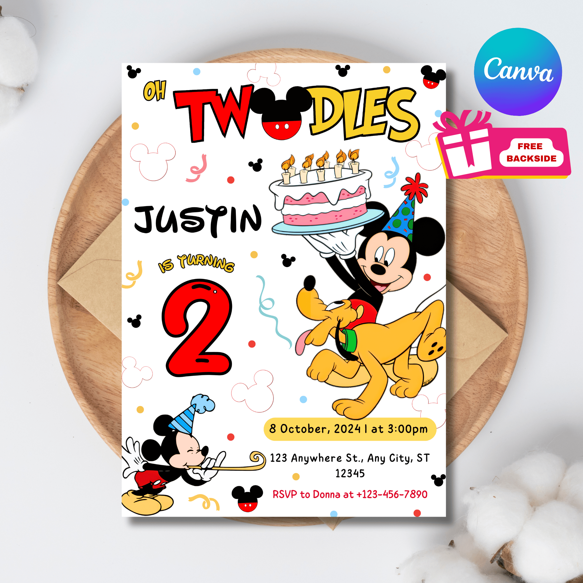 Mickey Mouse Birthday Invitation Template Canva [BI34] - Payhip