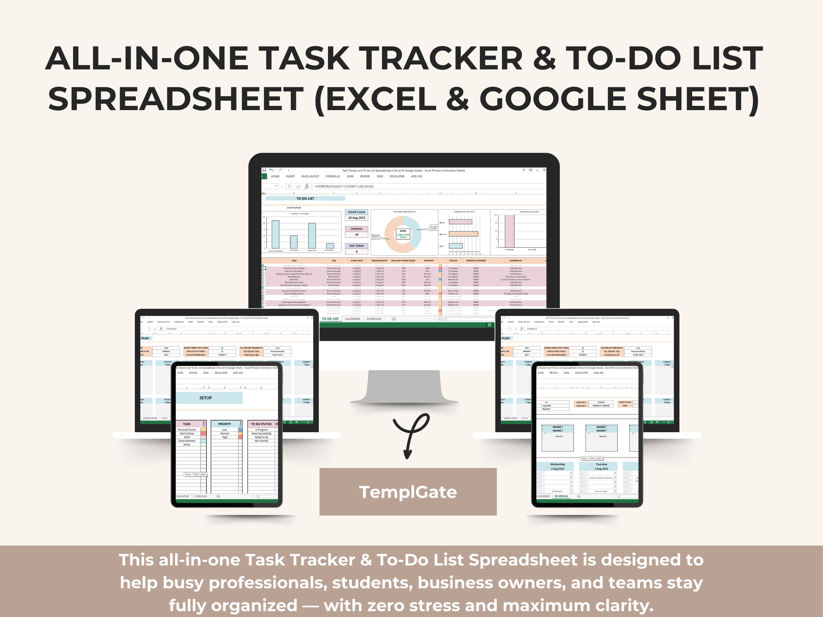 All-in-one Task Tracker & To-Do List Spreadsheet (Excel & Google sheet)