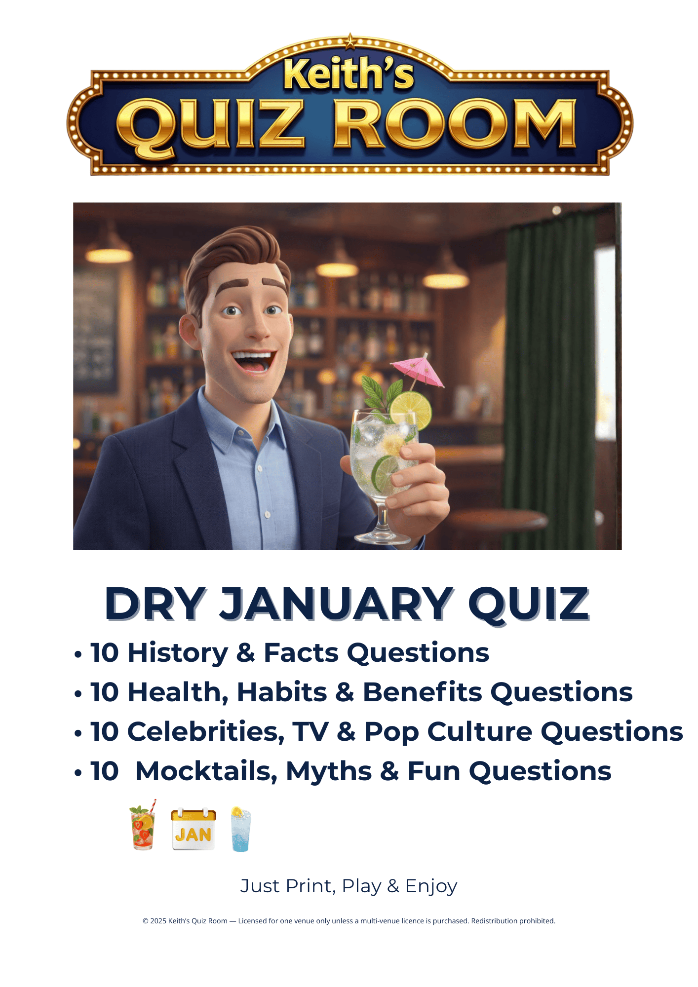 Dry January Quiz 2026 – UK Pub Quiz | 40 Questions | Instant Download