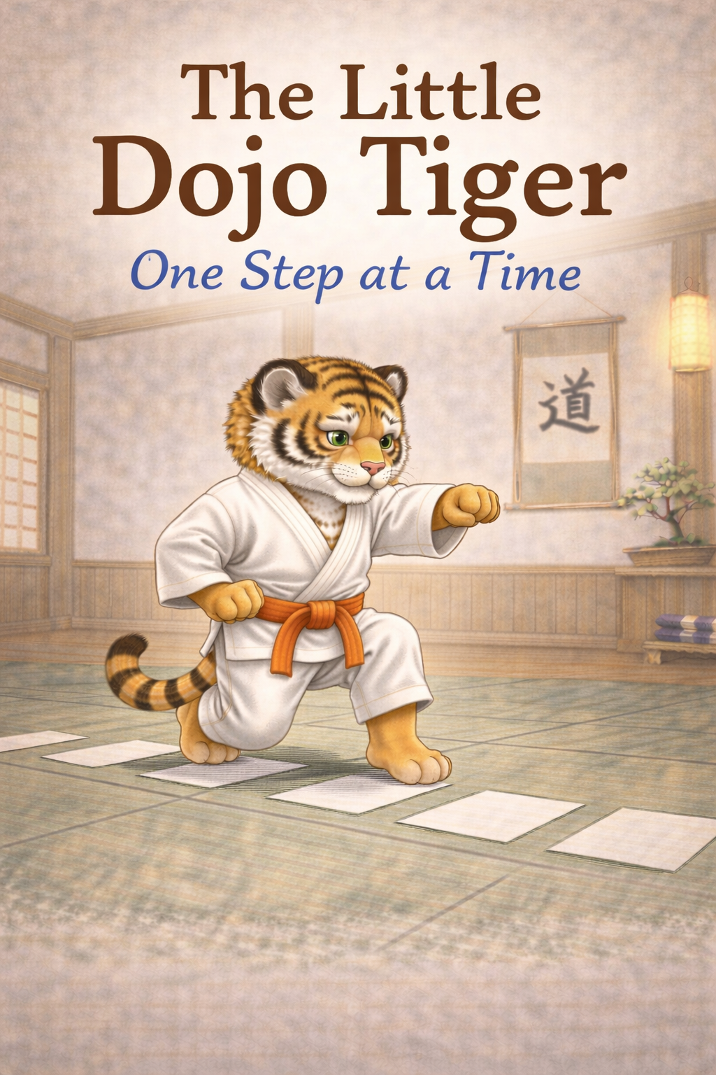 Children’s book cover showing a tiger training in a dojo learning discipline
