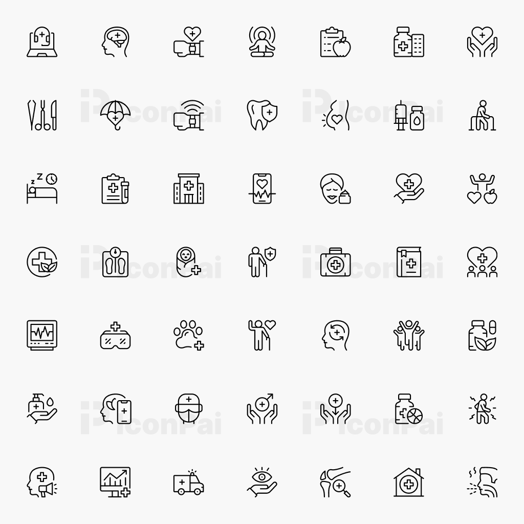 Healthcare icons in thick bold style for hospital dashboards and UI design.