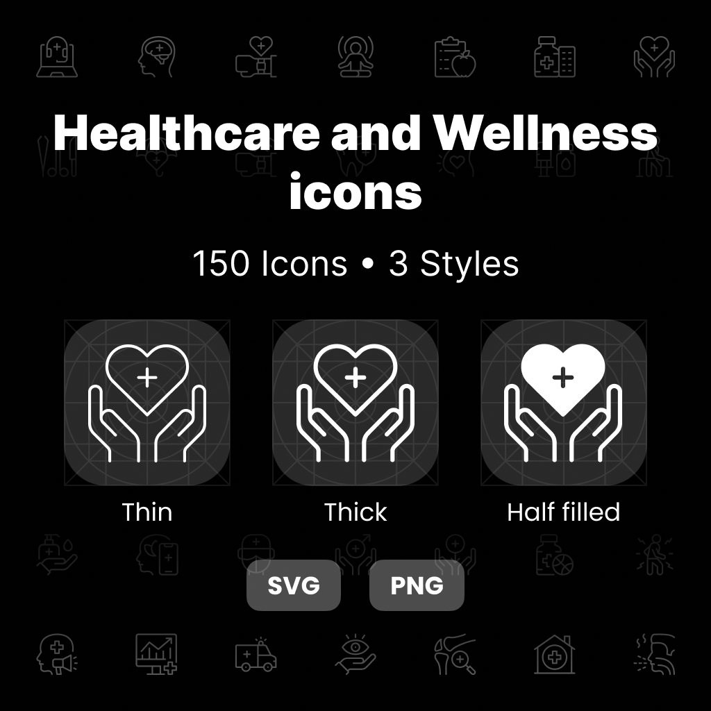 Healthcare & Wellness Icons – 50 Medical & Health Icons in 3 Styles ...