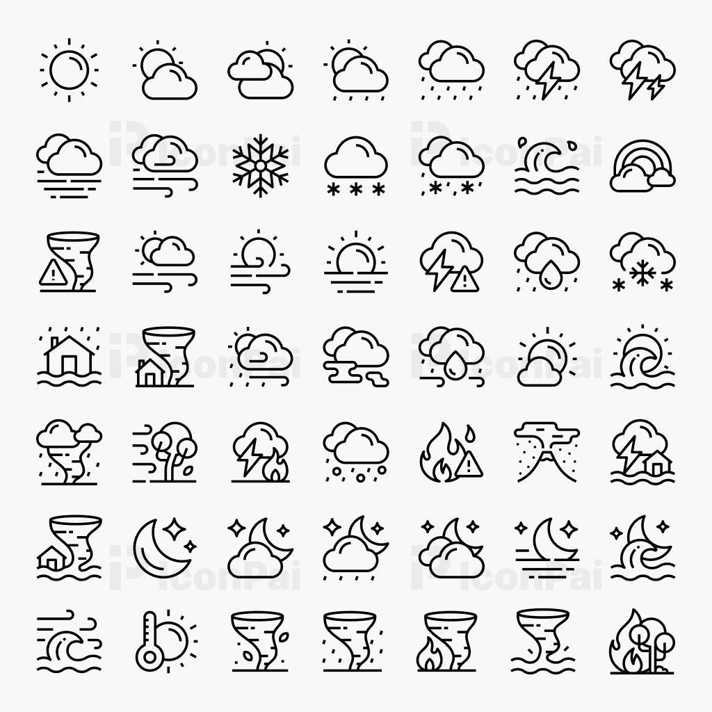 Thick bold weather icons for high-contrast UI and data visualization.