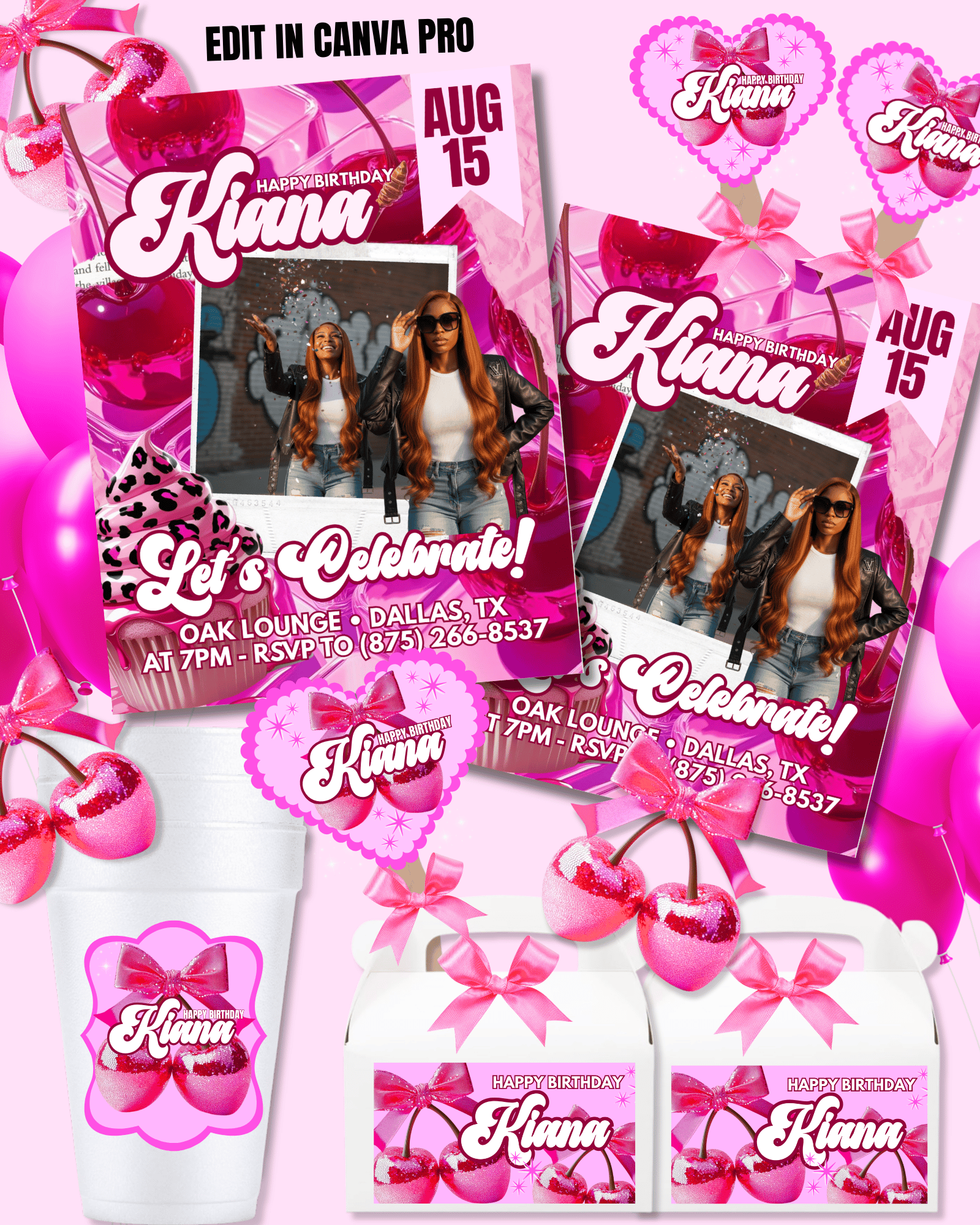 Pink Cherry Birthday Bundle Templates - Payhip
