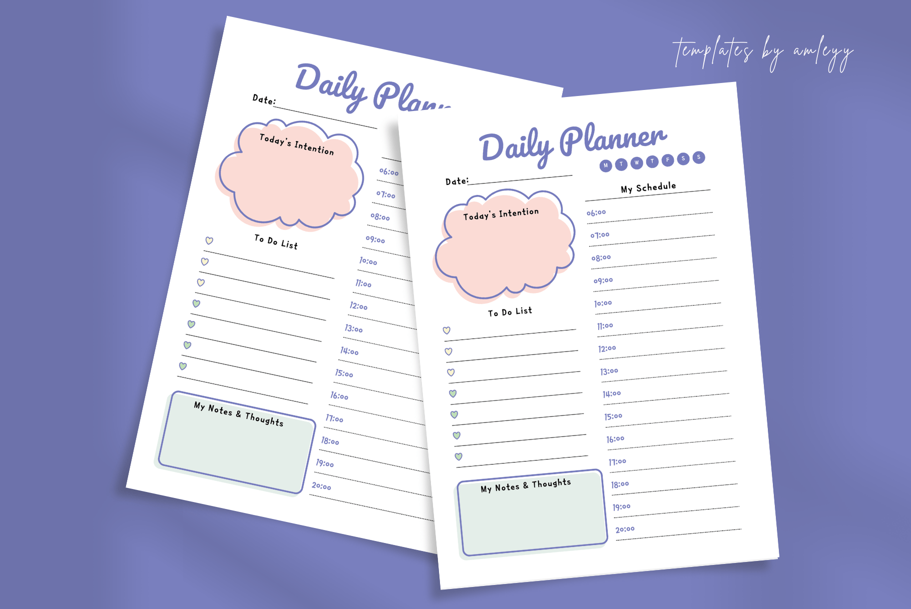 Aesthetic Pastel Daily Planner Canva Template | Cute Cloud Intentional ...