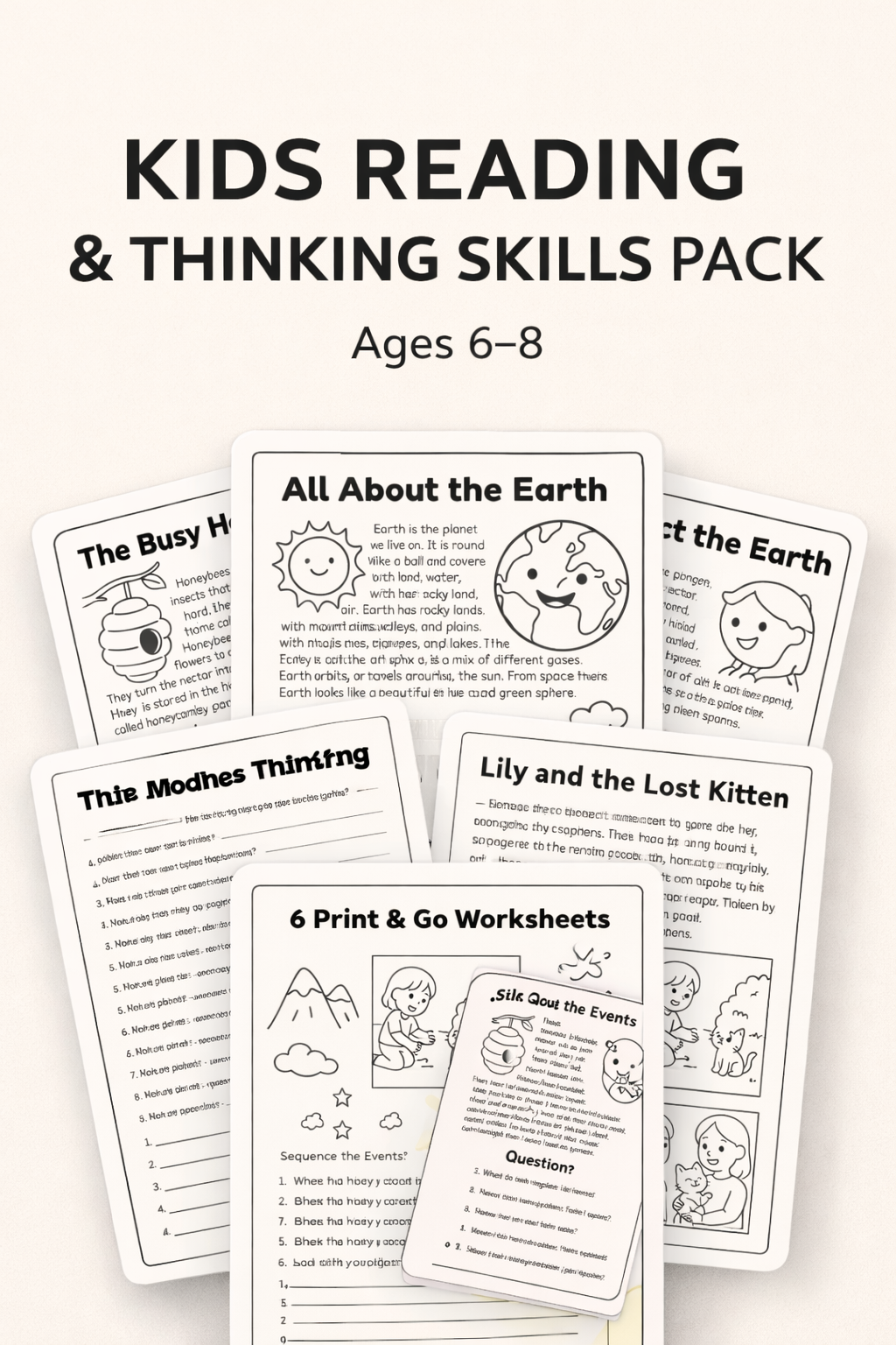 Reading Comprehension Made Easy (Ages 6–8) 6 Print & Go Worksheets for Confident Readers