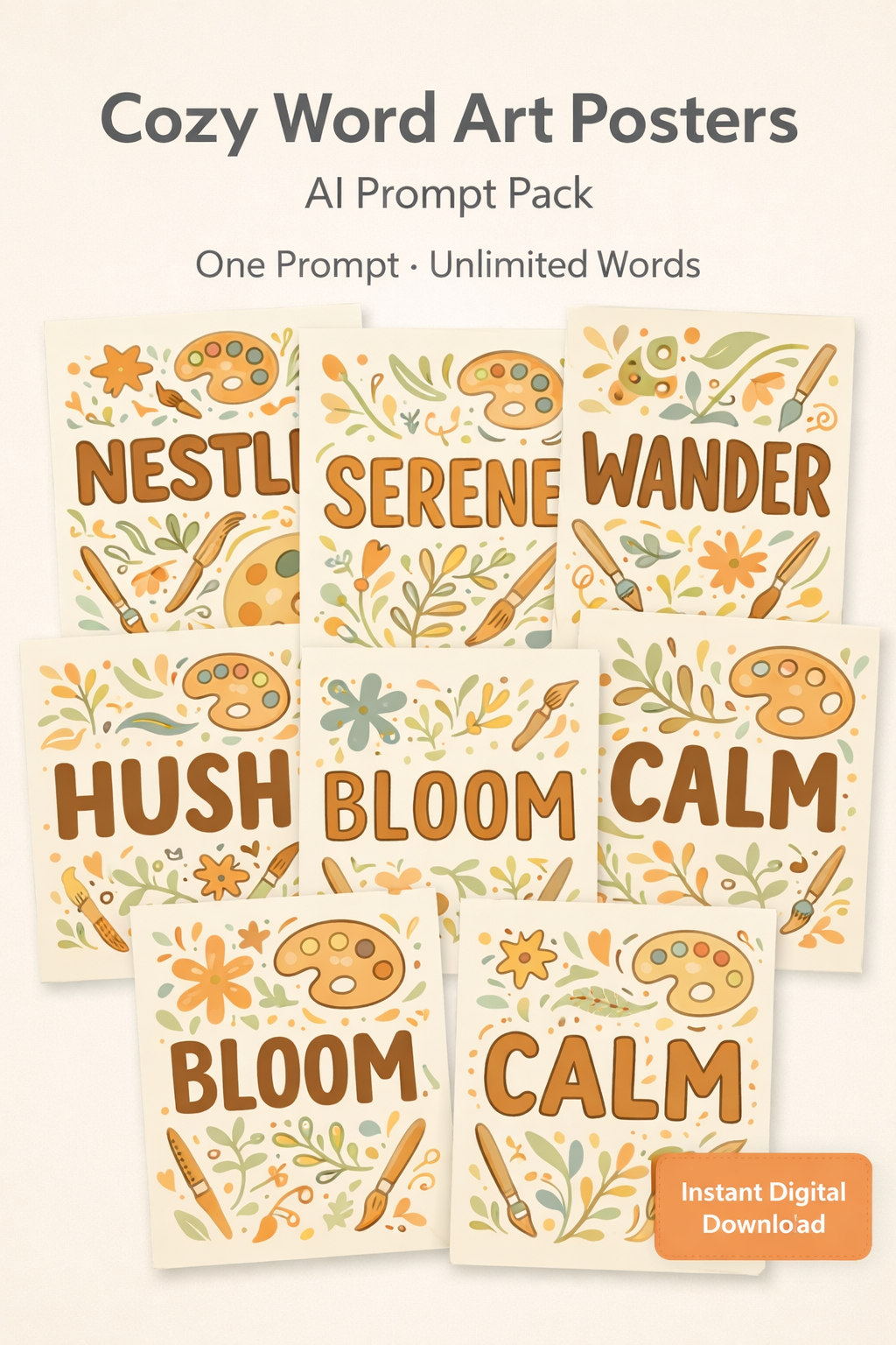 Cozy Word Art Posters – AI Prompt Pack for Printable & Wall Decor