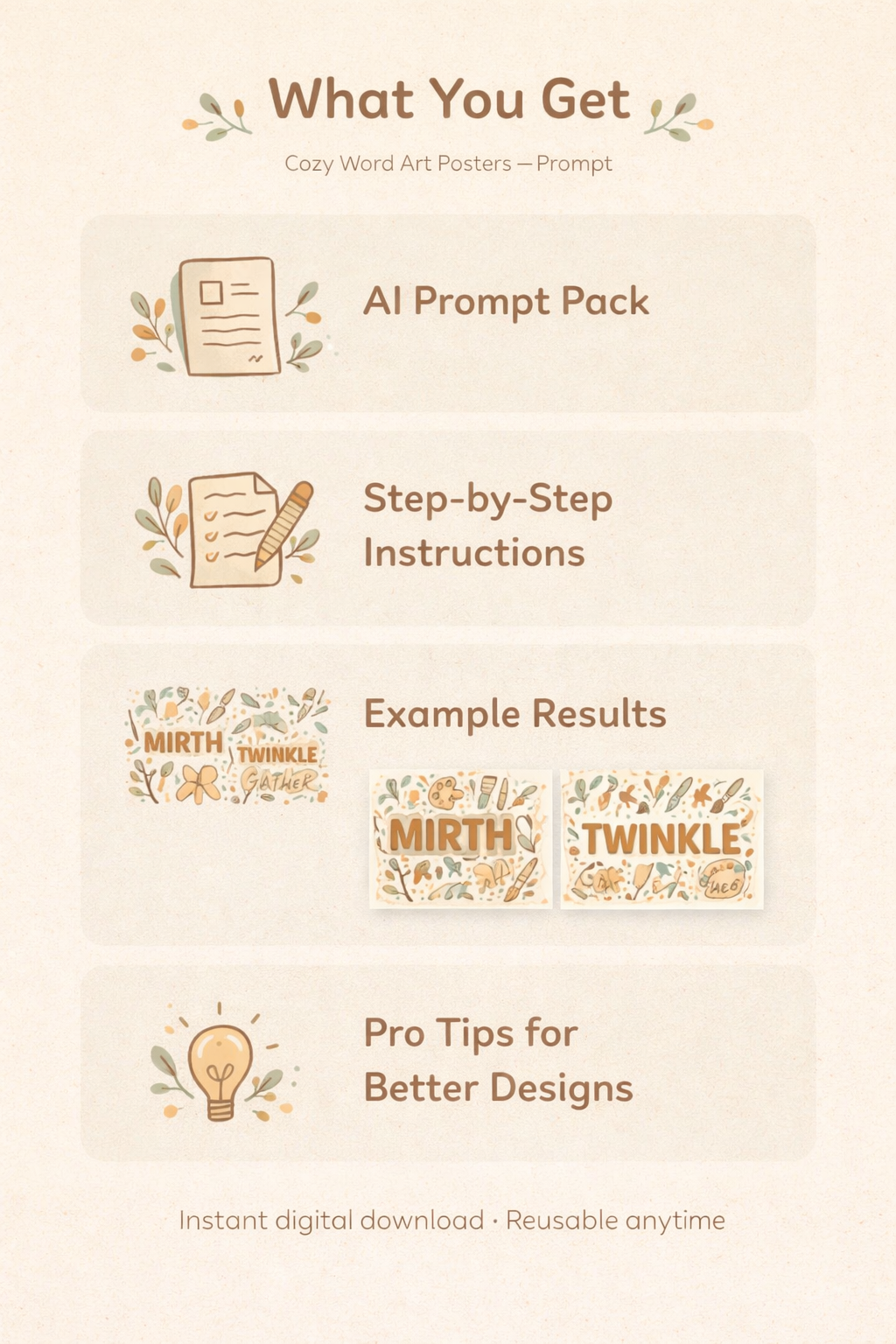 Cozy Word Art Posters – AI Prompt Pack for Printable & Wall Decor