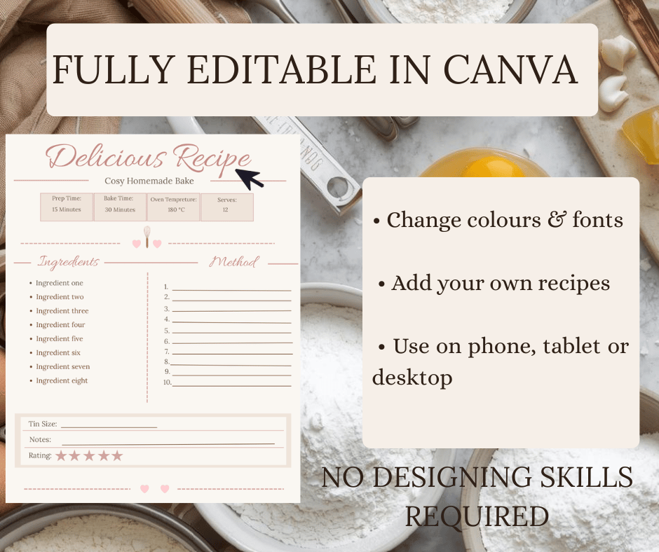 Cosy Baking Recipe Template – Fully Editable in Canva - Payhip