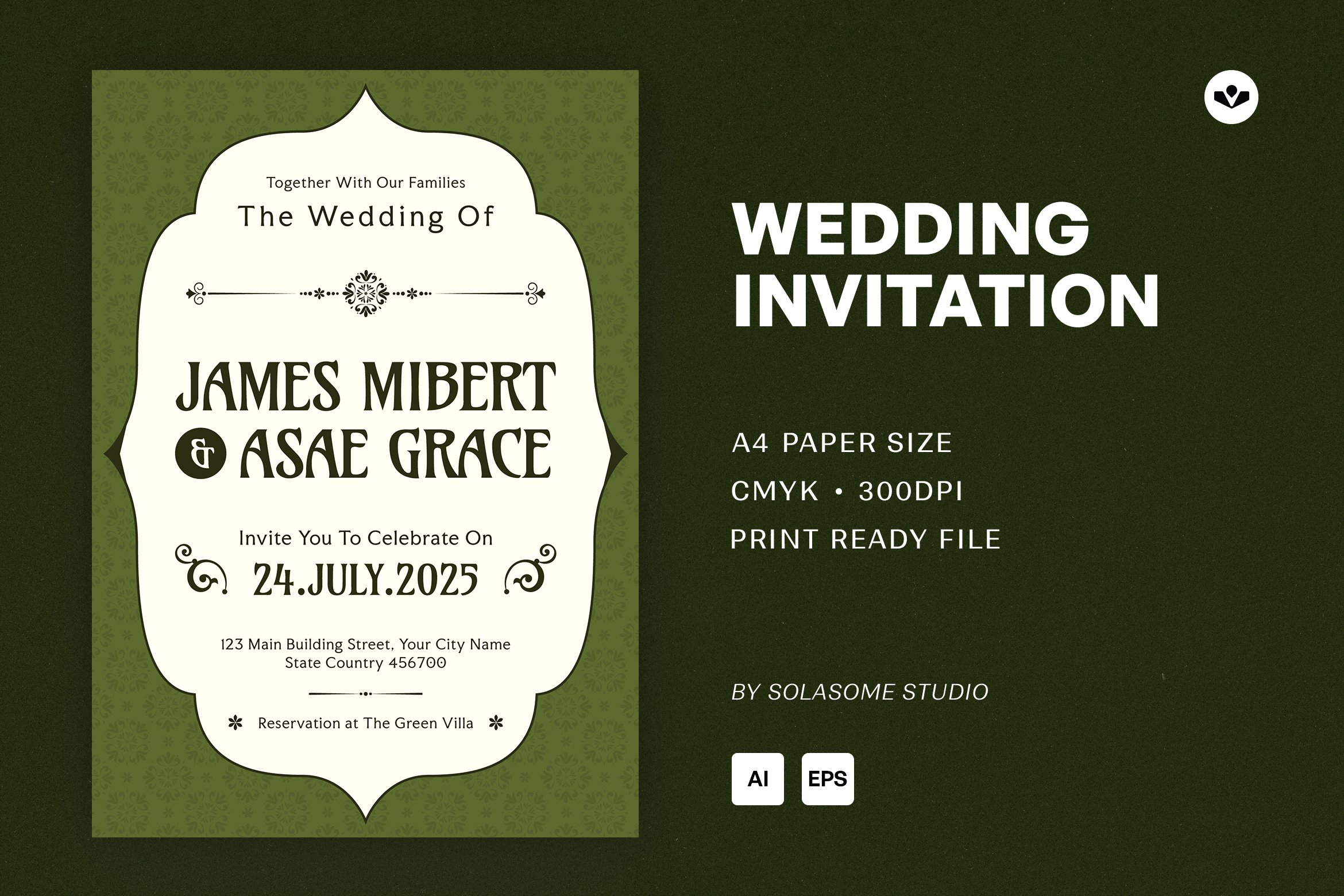 Elegant Green Wedding Invitation - Payhip
