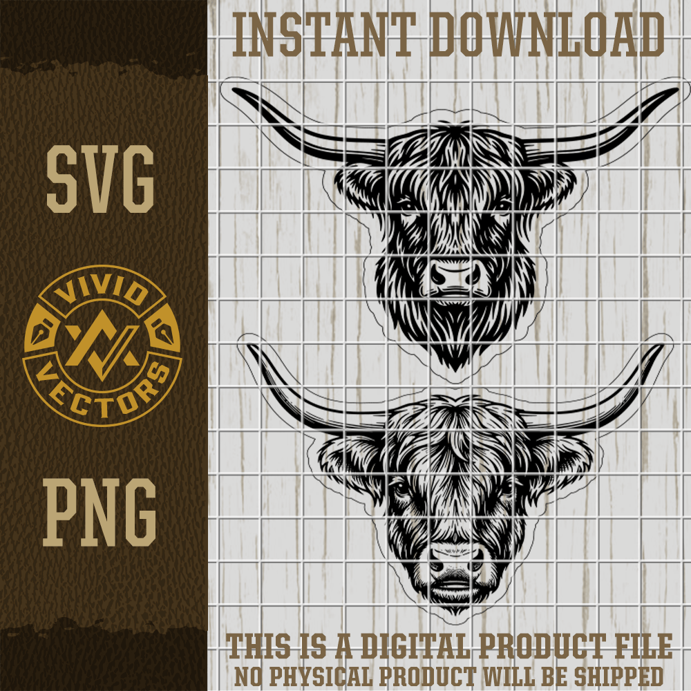 cute highland cow svg bundle png clipart western cowboy rancher country ranch farm cattle vector cut file art laser engraving leather hat patch