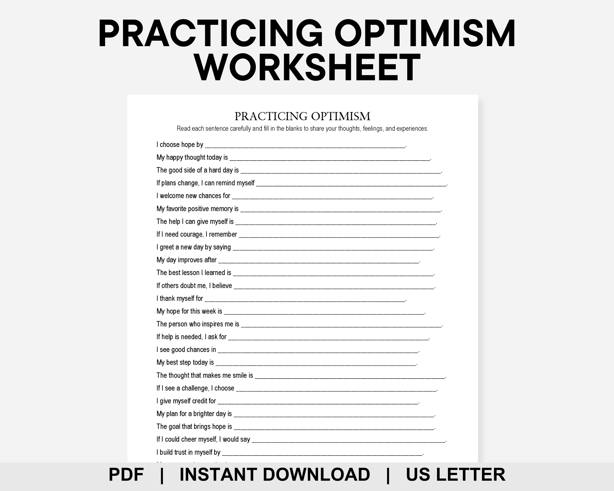 Positive Outlook Worksheet.pdf Practicing Optimism Worksheet, Positive Thinking, Growth Mindset ...