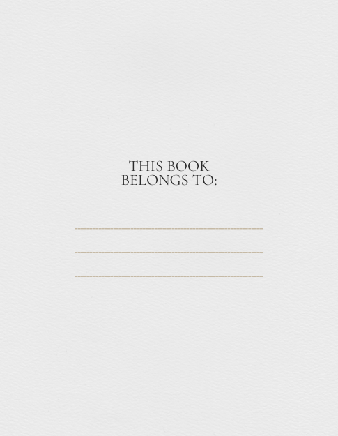 "Personalization page from vintage journal with elegant text THIS BOOK BELONGS TO: and blank line for name – soft illustrated design."