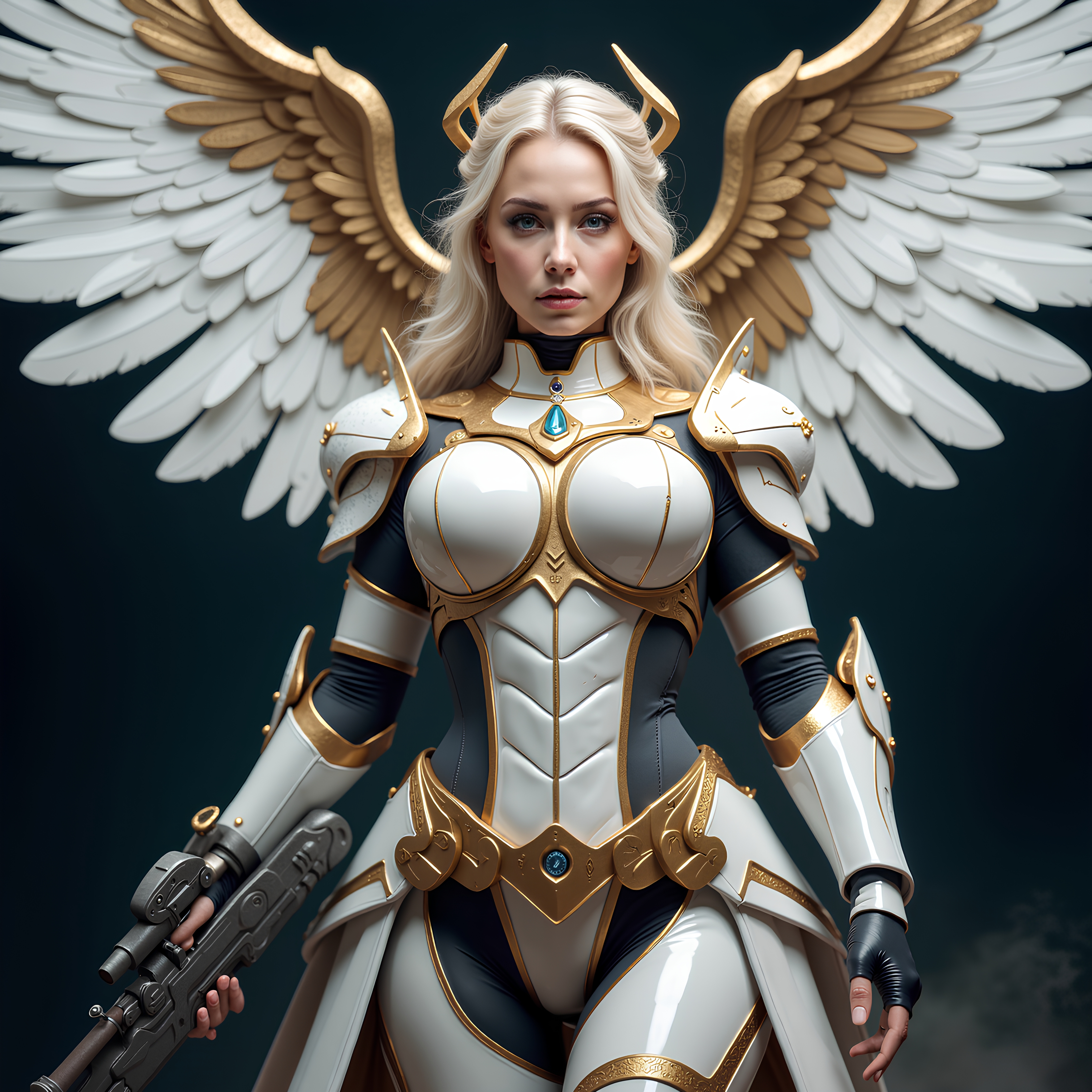 Female ark angel engaging in cosmic conflict