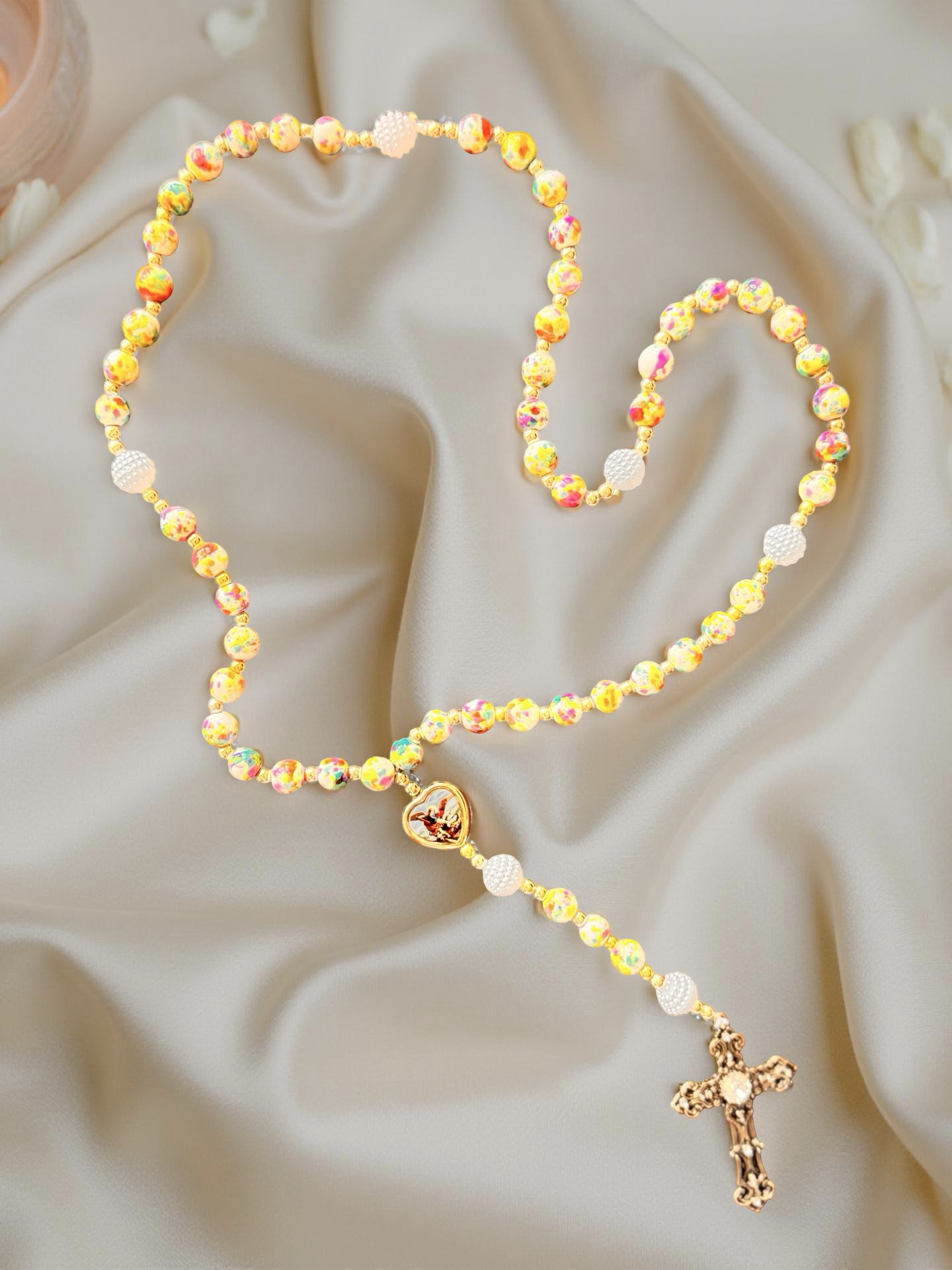 Premium Rainbow Ceramic Floral Hand-Painted Cord Rosary - Payhip
