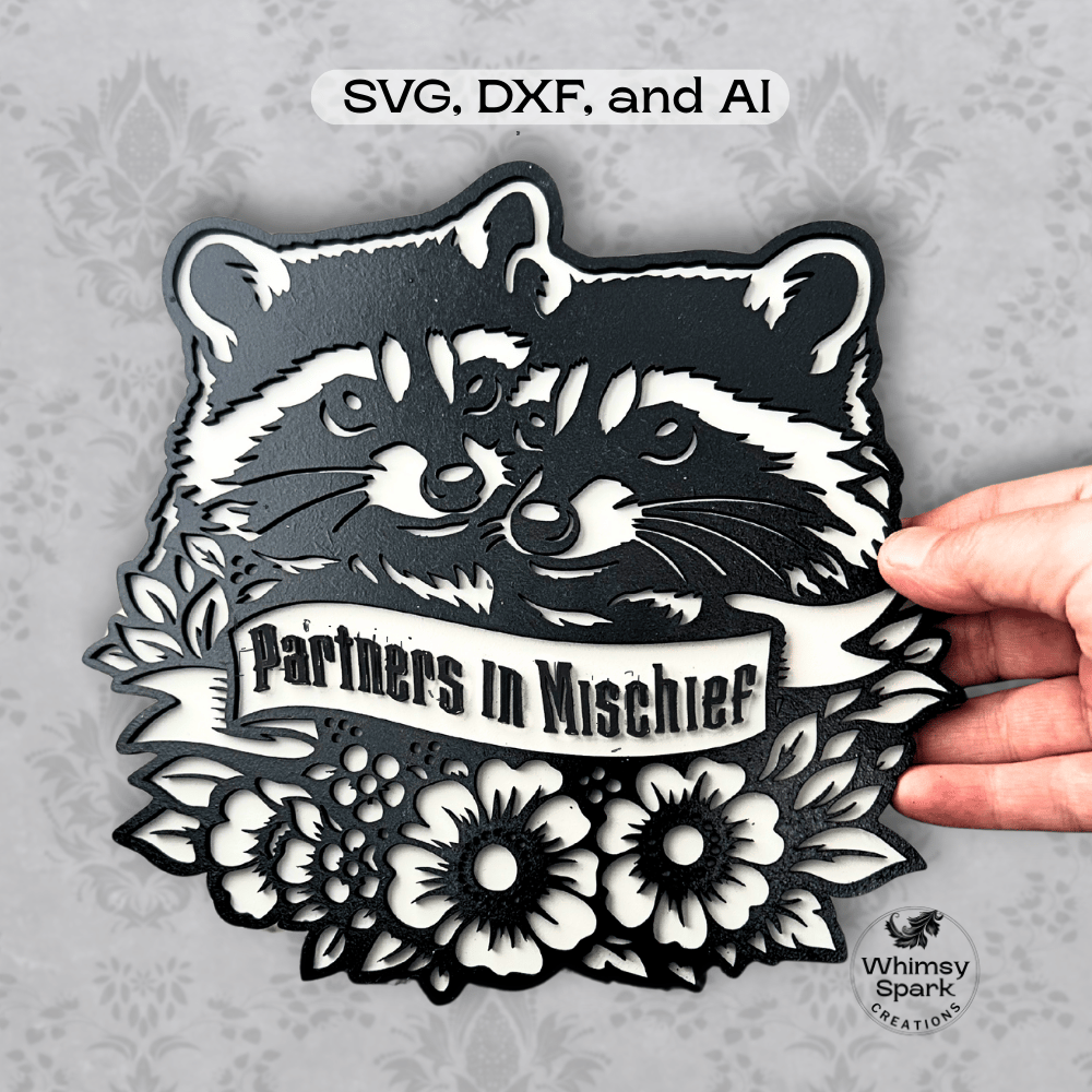 Raccoon couple silhouette svg artwork designed for laser cutting and cnc projects