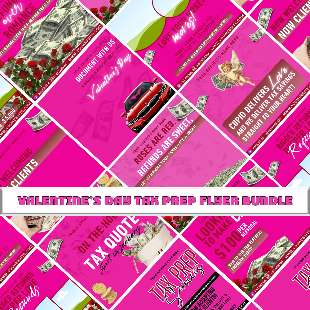 valentines tax flyer, tax prep flyer canva, valentines day tax template, tax season flyer, canva tax flyer, editable tax flyer, tax marketing canva, valentines flyer template, tax prep canva bundle, tax business flyer
