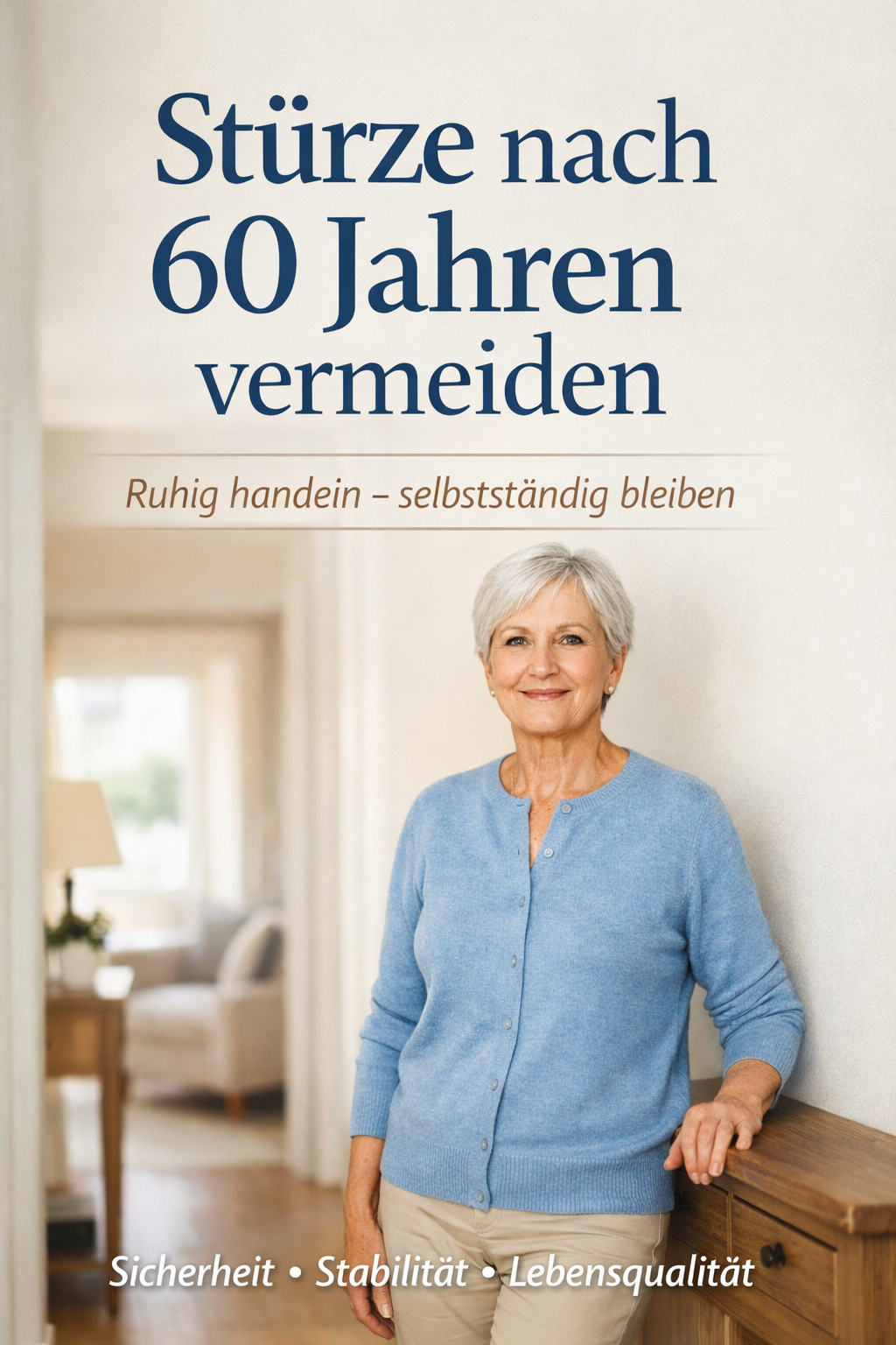 Ein ruhiger, klarer Leitfaden zur Sturzprävention ab 60 Jahren. Ohne medizinische Versprechen. Ohne riskante Übungen. Für mehr Sicherheit, Vertrauen und Selbstständigkeit im Alltag.