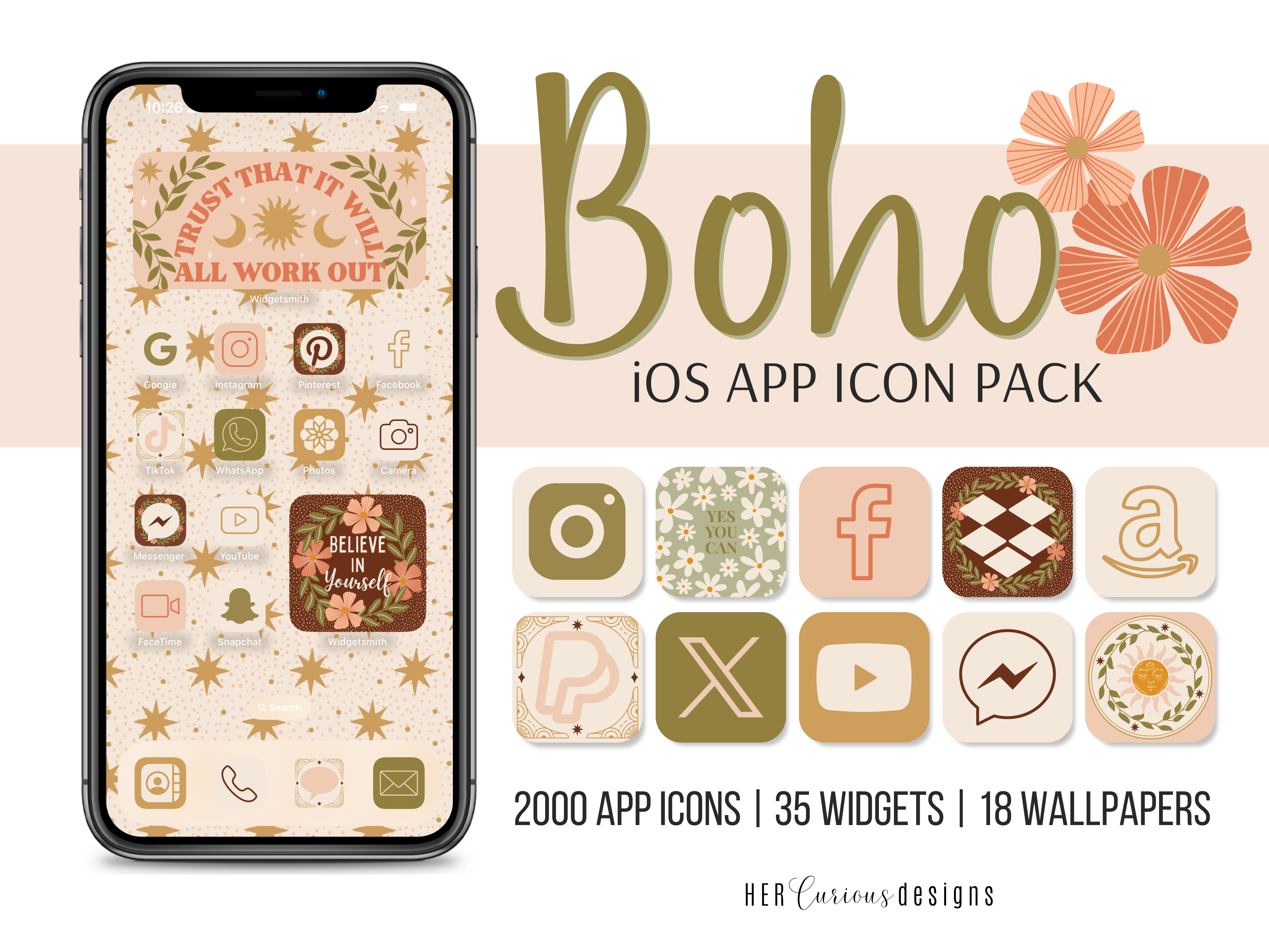 Boho Aesthetic iOS/Android App Icon Pack - Payhip