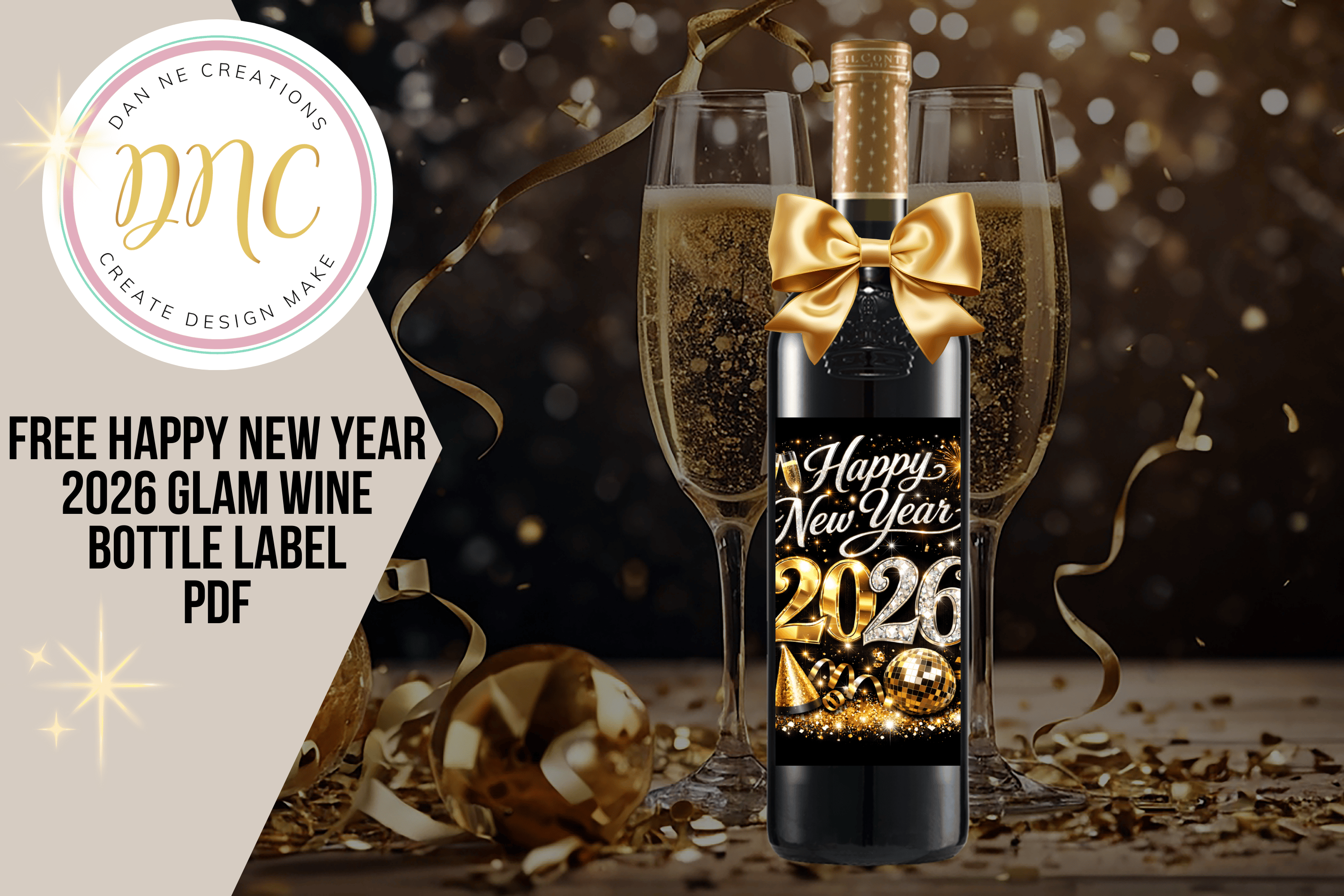 Happy New Year 2026 Glam Wine Bottle Label – FREE DIGITAL DOWNLOAD