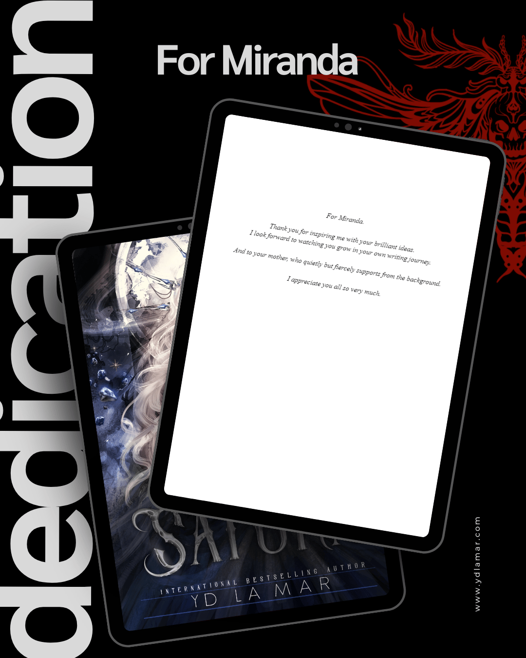 dedication the song of saturn for miranda and her mom gods solar stars fallen obsession author yd la mar sci fi romance love triangle