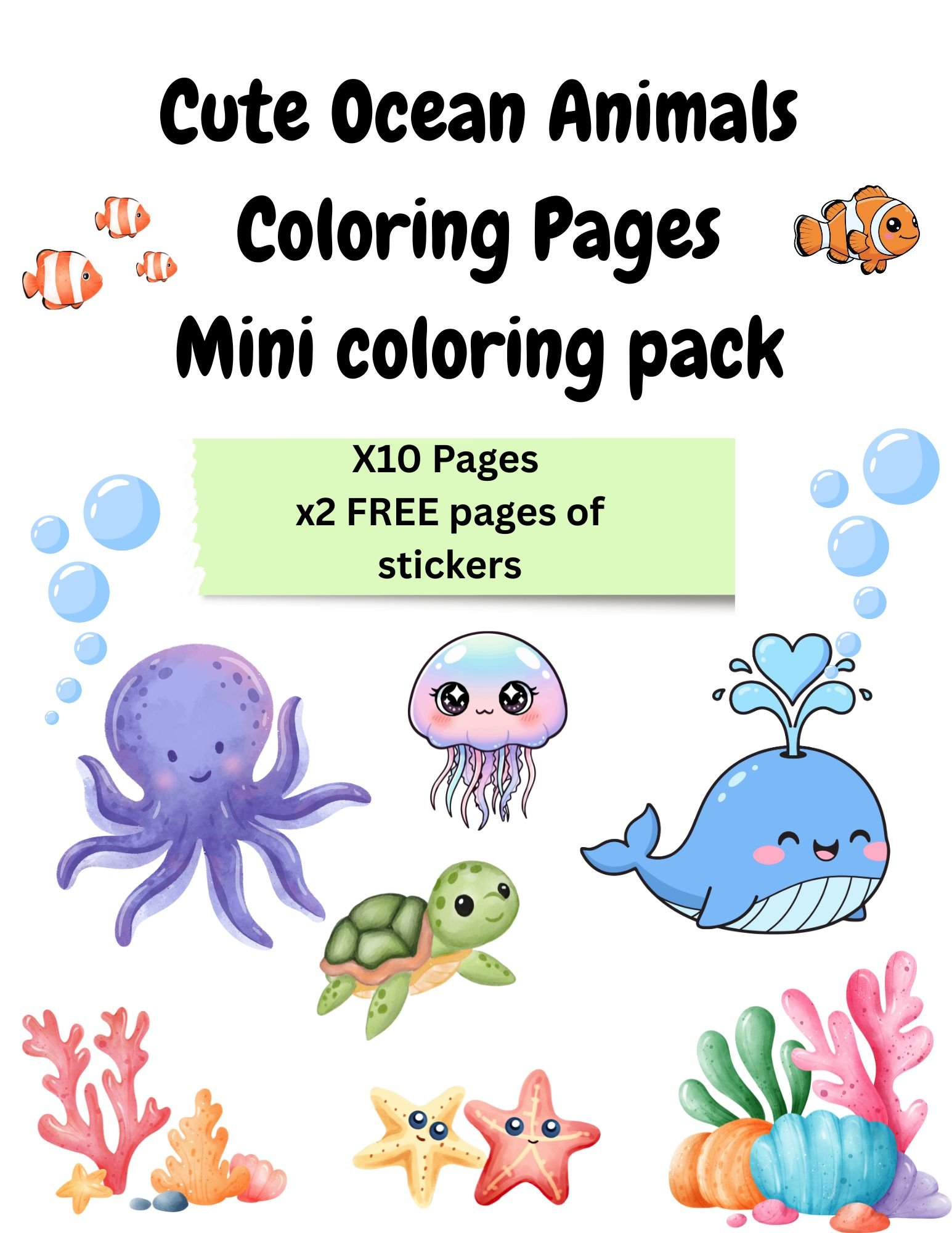 Cute Ocean Animals Coloring Pack 30–45 Minute Screen-Free Activity Book ...