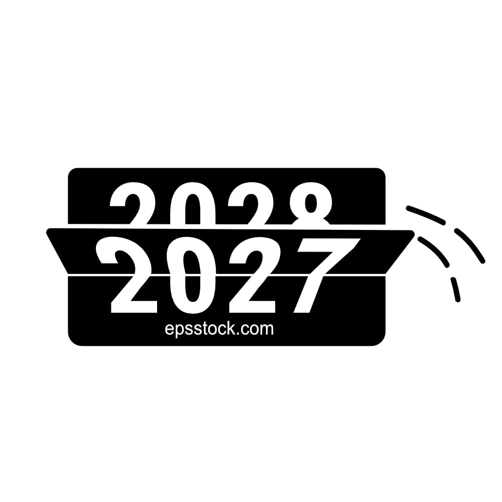 A flip clock showing the transition from 2027 to 2028