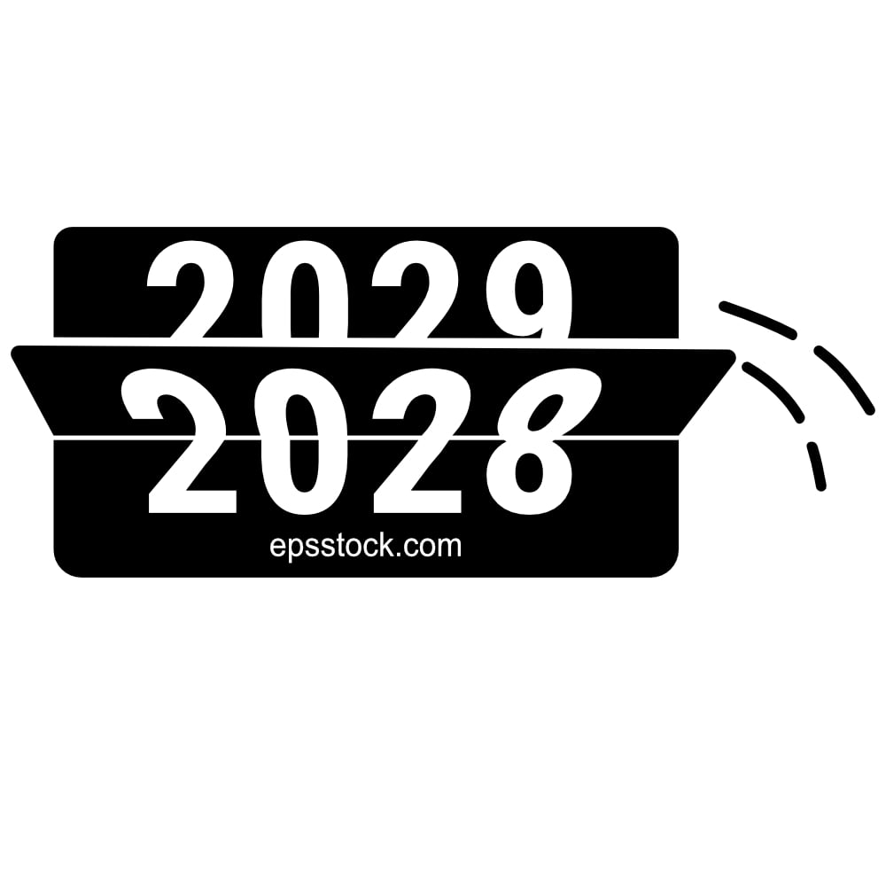 A flip clock showing the transition from 2028 to 2029