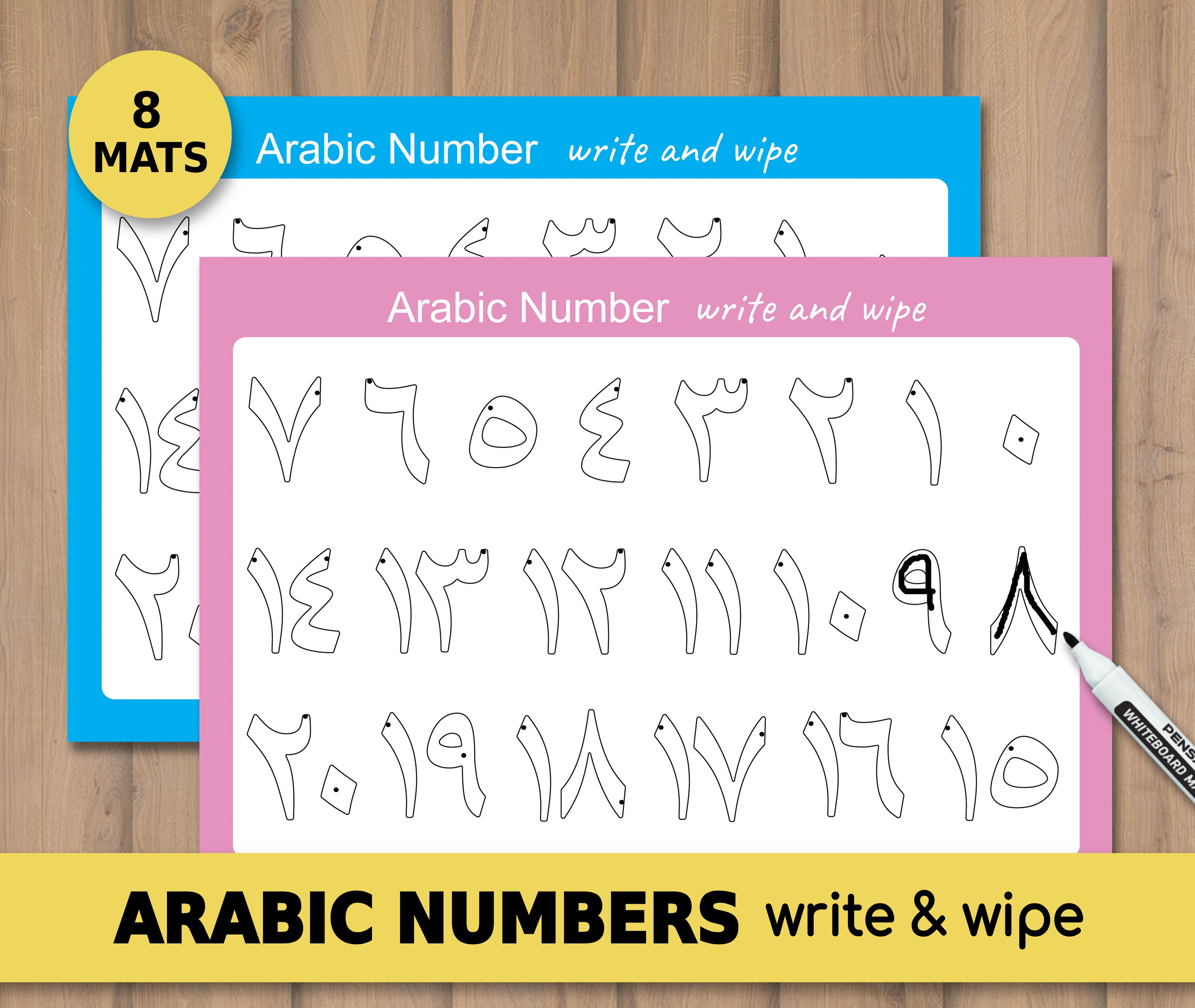 Arabic Number Write and Wipe Mats, الارقام العربية - Instant Download