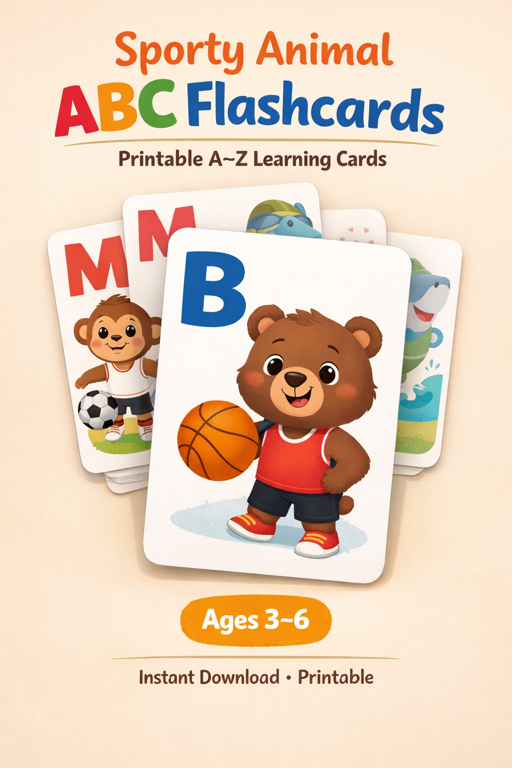 Sporty Animal ABC Flashcards for Kids
