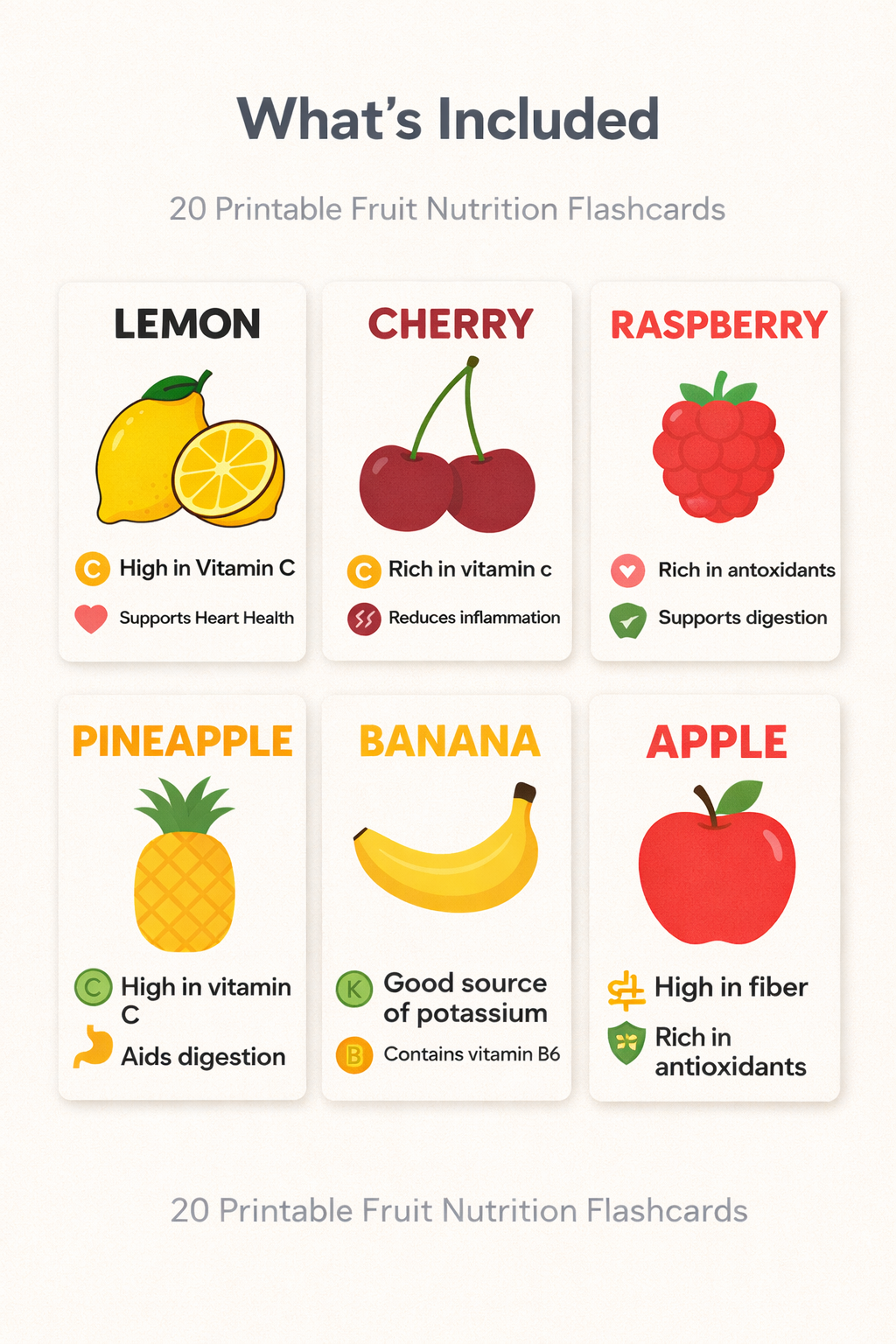 Teach Kids Healthy Eating – Printable Fruit Nutrition Flashcards (Ages 3–8)
