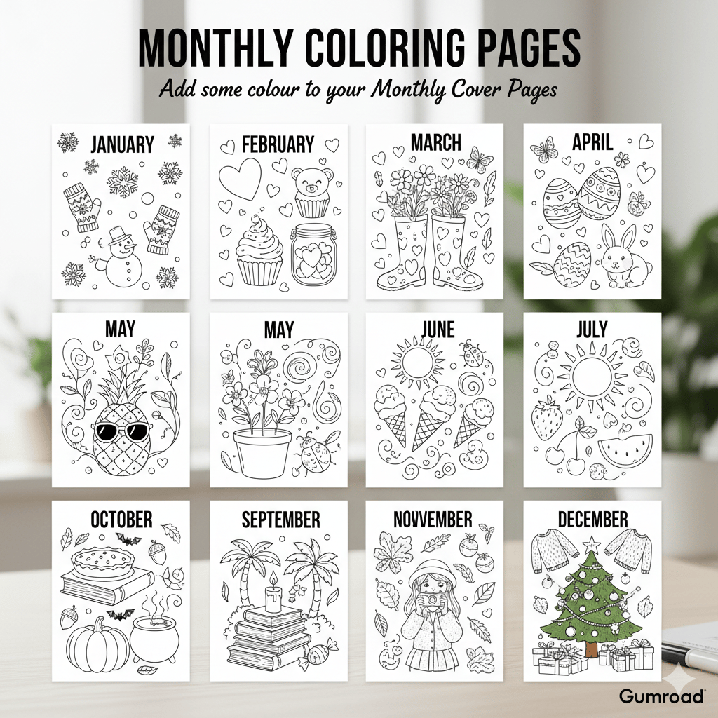 Kids Monthly Coloring Pages, Kids Monthly Coloring Pages, Adult Mindfulness Calendar, Printable 2026 Organizer, Educational Coloring Sheets, Screen-Free Activities for Kids, New Year 2026 Stationery, Monthly Theme Calendar, DIY Family Planner